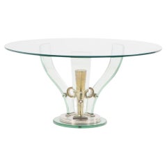 Vintage Italian nickeled metal and glass coffee table attributed to Fontana Arte c 1945