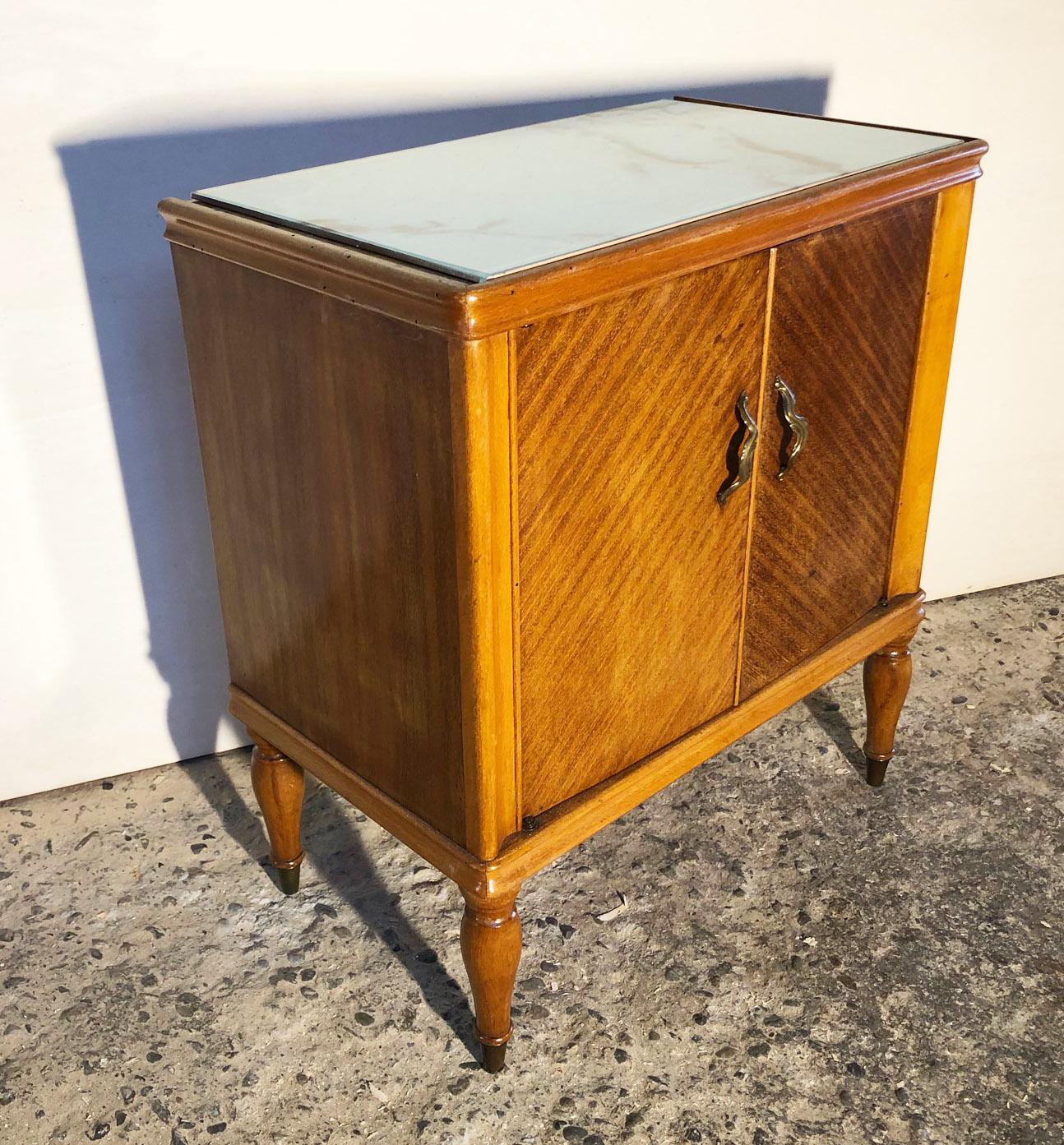 Italian night stands from 1970 in walnut natural color, glass top.
They will be delivered in a specific wooden case for export, packed in bubble wrap.
Comes from an old country house in the Pisa area of Tuscany.
The paint is original in patina,