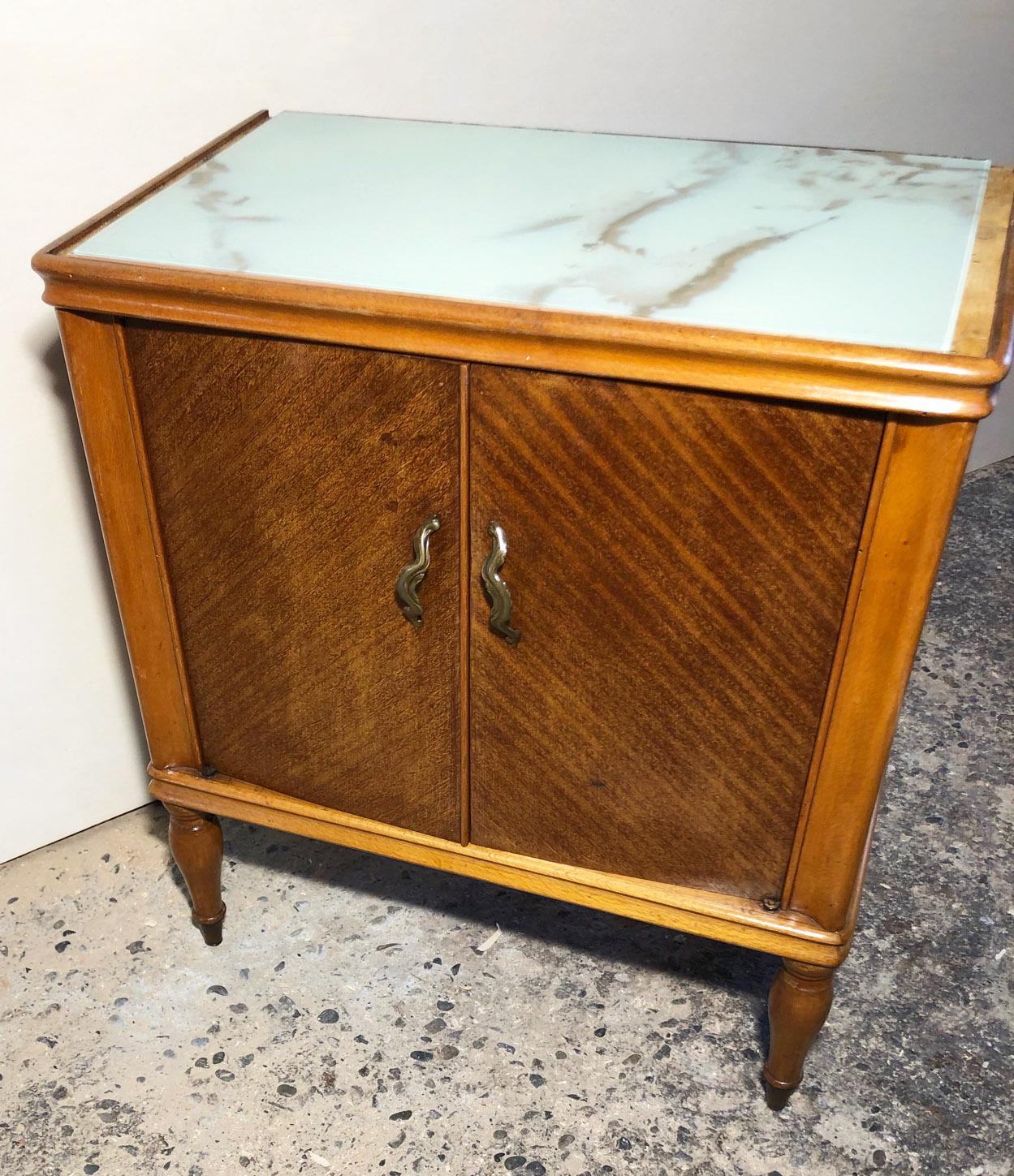 Modern Italian Night Stands from 1970 in Walnut Natural Color, Glass Top For Sale