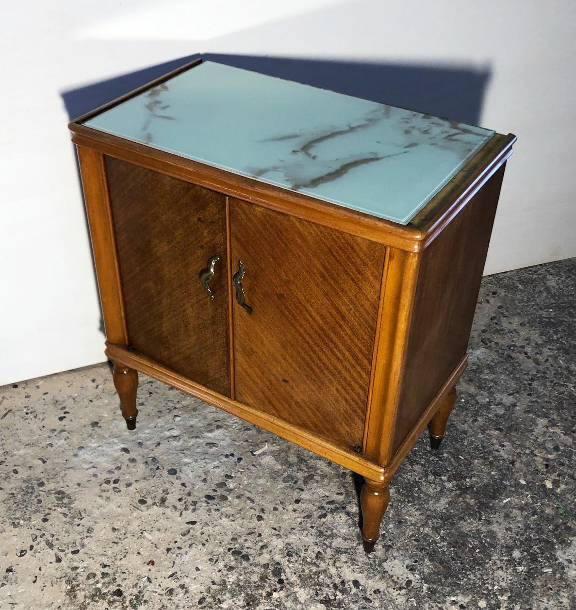 Late 20th Century Italian Night Stands from 1970 in Walnut Natural Color, Glass Top For Sale
