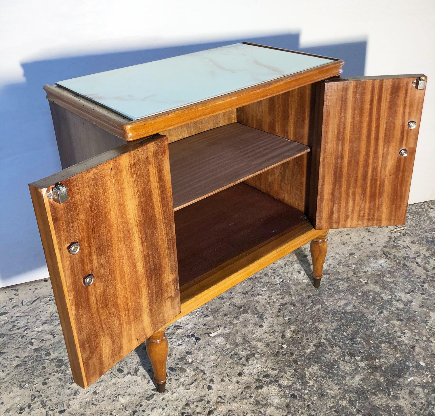 Italian Night Stands from 1970 in Walnut Natural Color, Glass Top For Sale 1