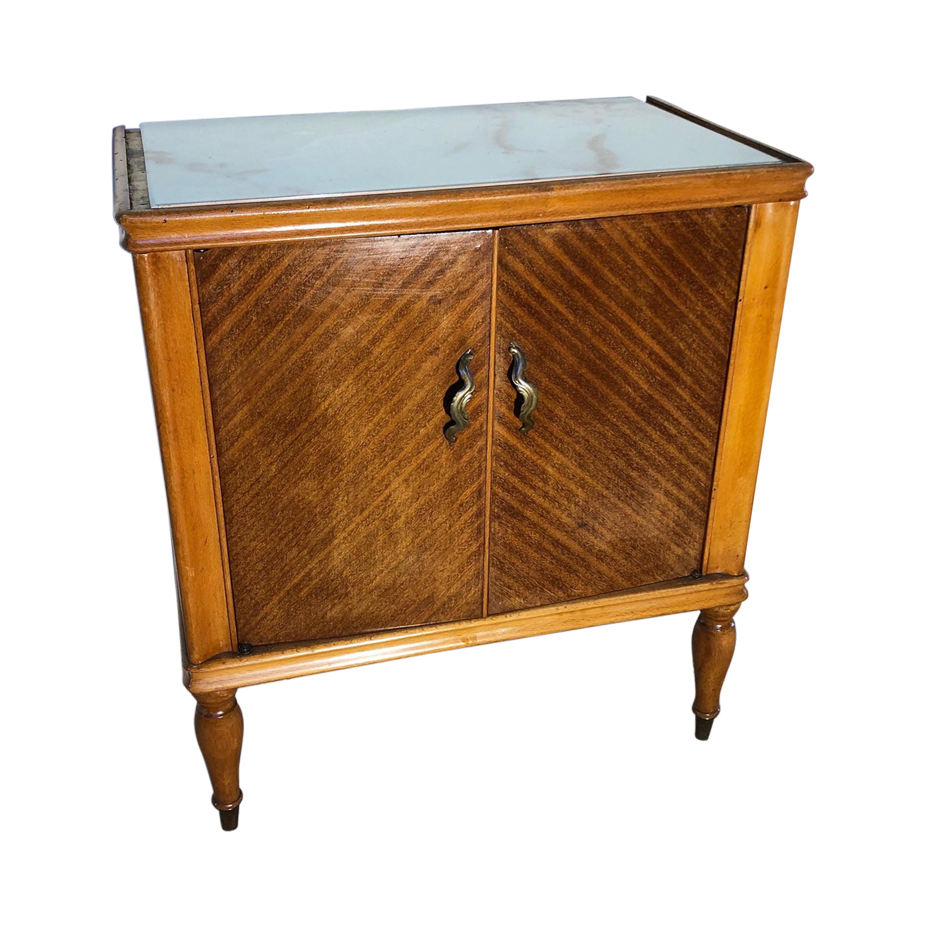 Italian Night Stands from 1970 in Walnut Natural Color, Glass Top