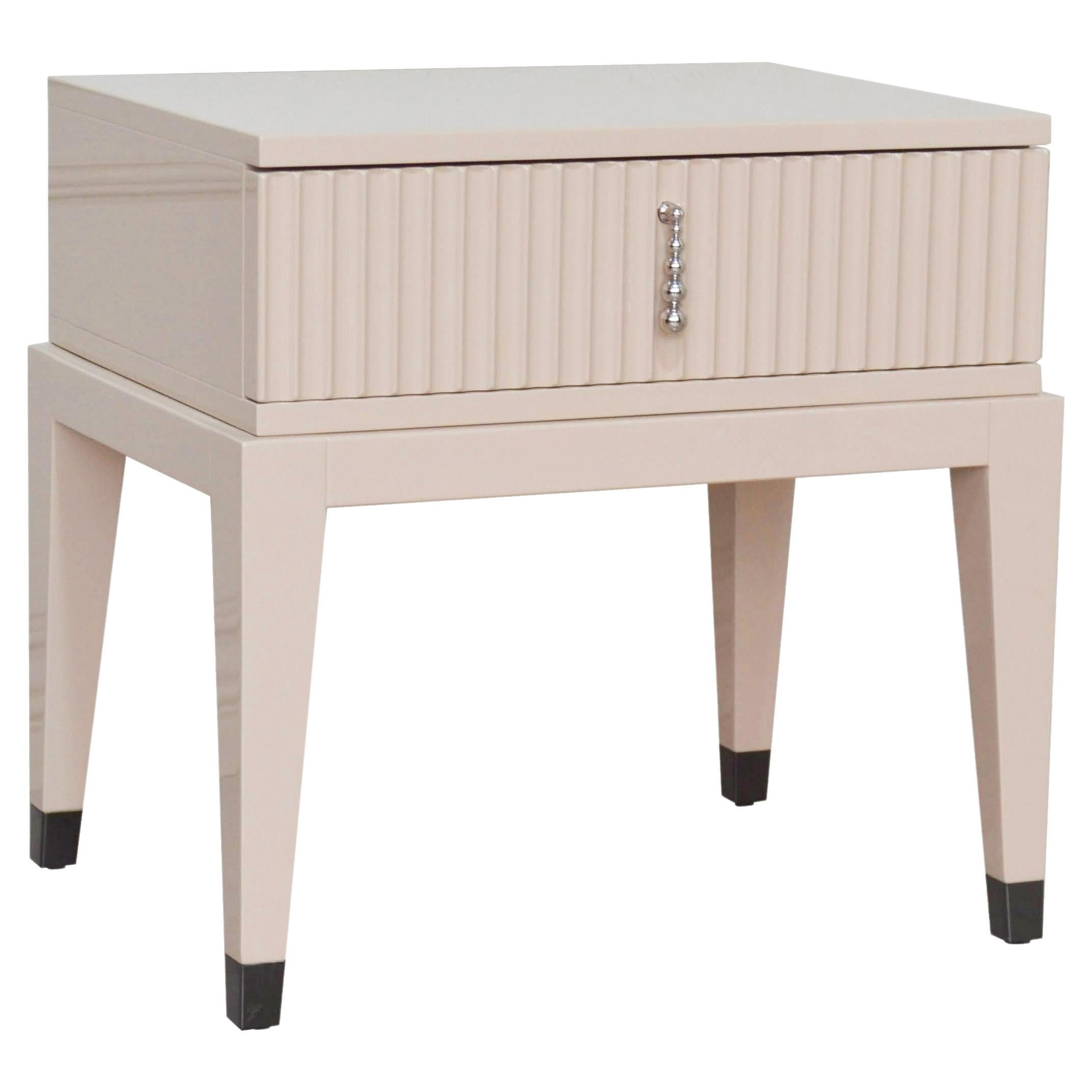 Italian Night Table in Beige/Cappuccino High Gloss Laquered Finish with Drawer For Sale