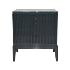 Italian Night Table in Glossy Green Smarald Lacquered Wood with Two Drawers