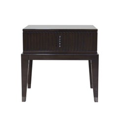 Italian Night Table in High Gloss Ebony Veneer with One Upholstered Drawer