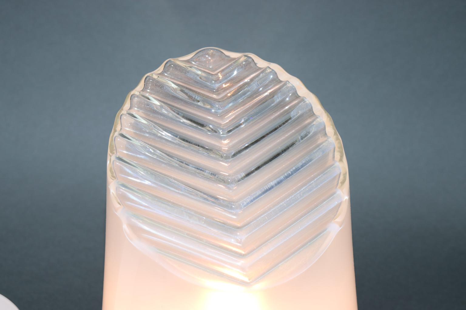 Late 20th Century Italian Night Table Lamp Murano White Smoked Glass For Sale