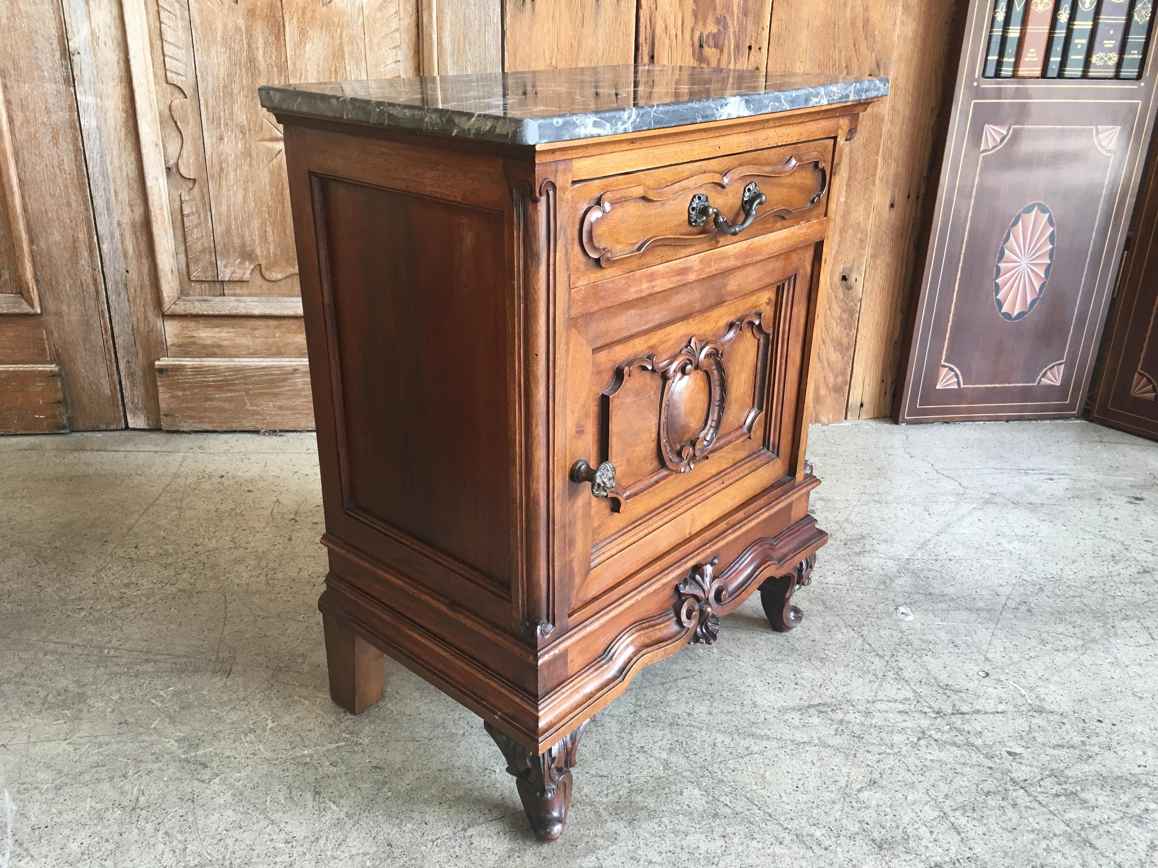 Italian Nightstands Solid Walnut with Marble Tops 7
