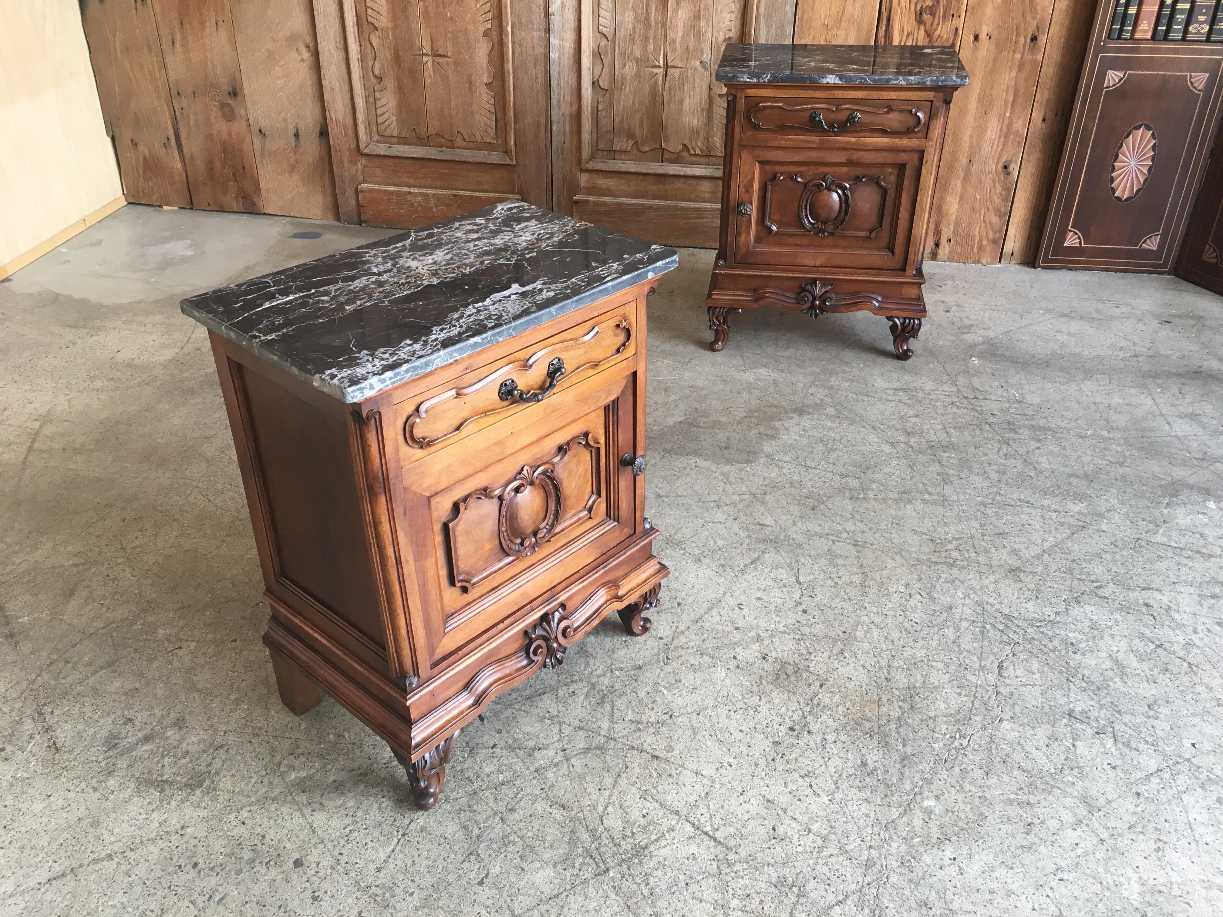 Italian Nightstands Solid Walnut with Marble Tops 8