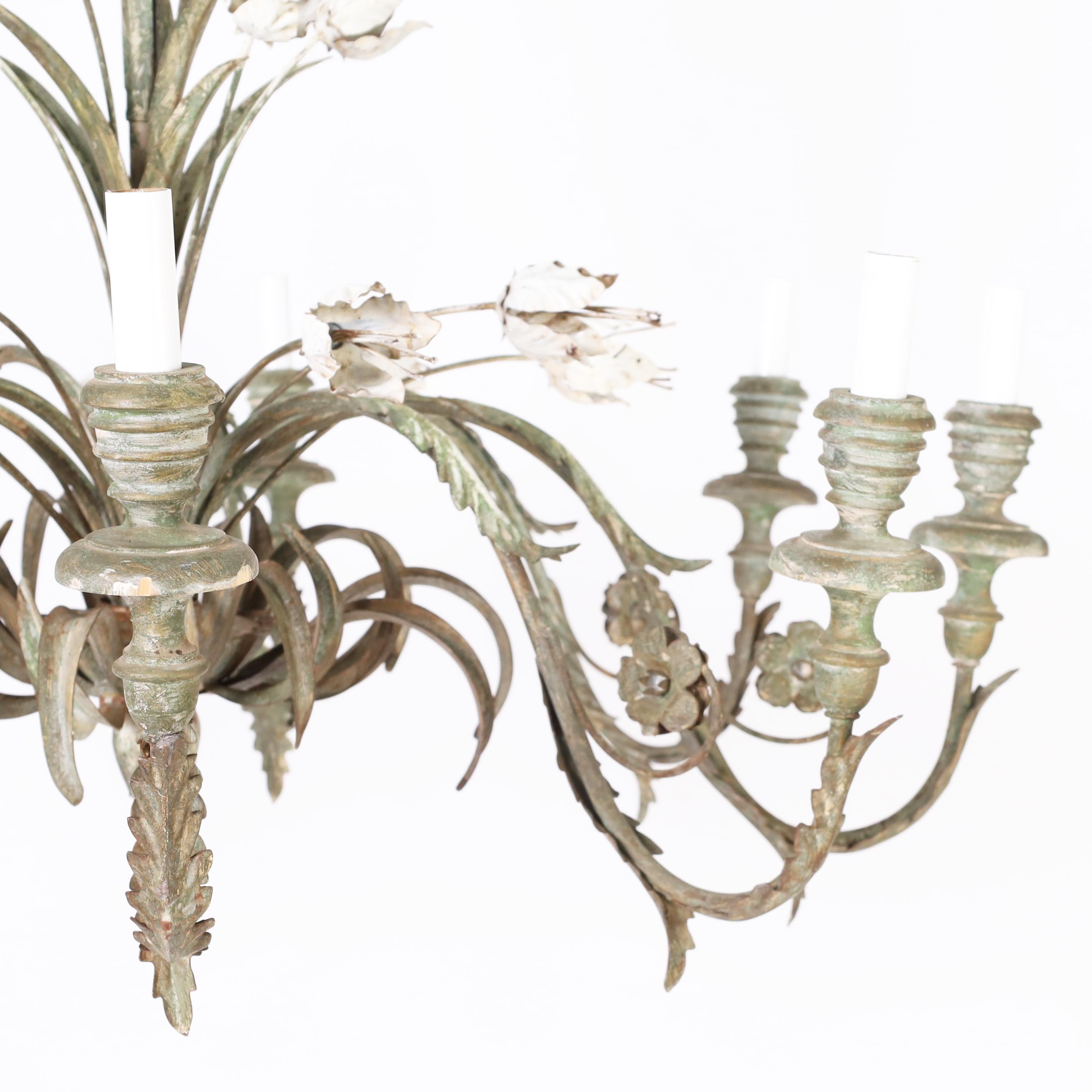 Italian Nine Light Floral Chandelier In Good Condition For Sale In Palm Beach, FL