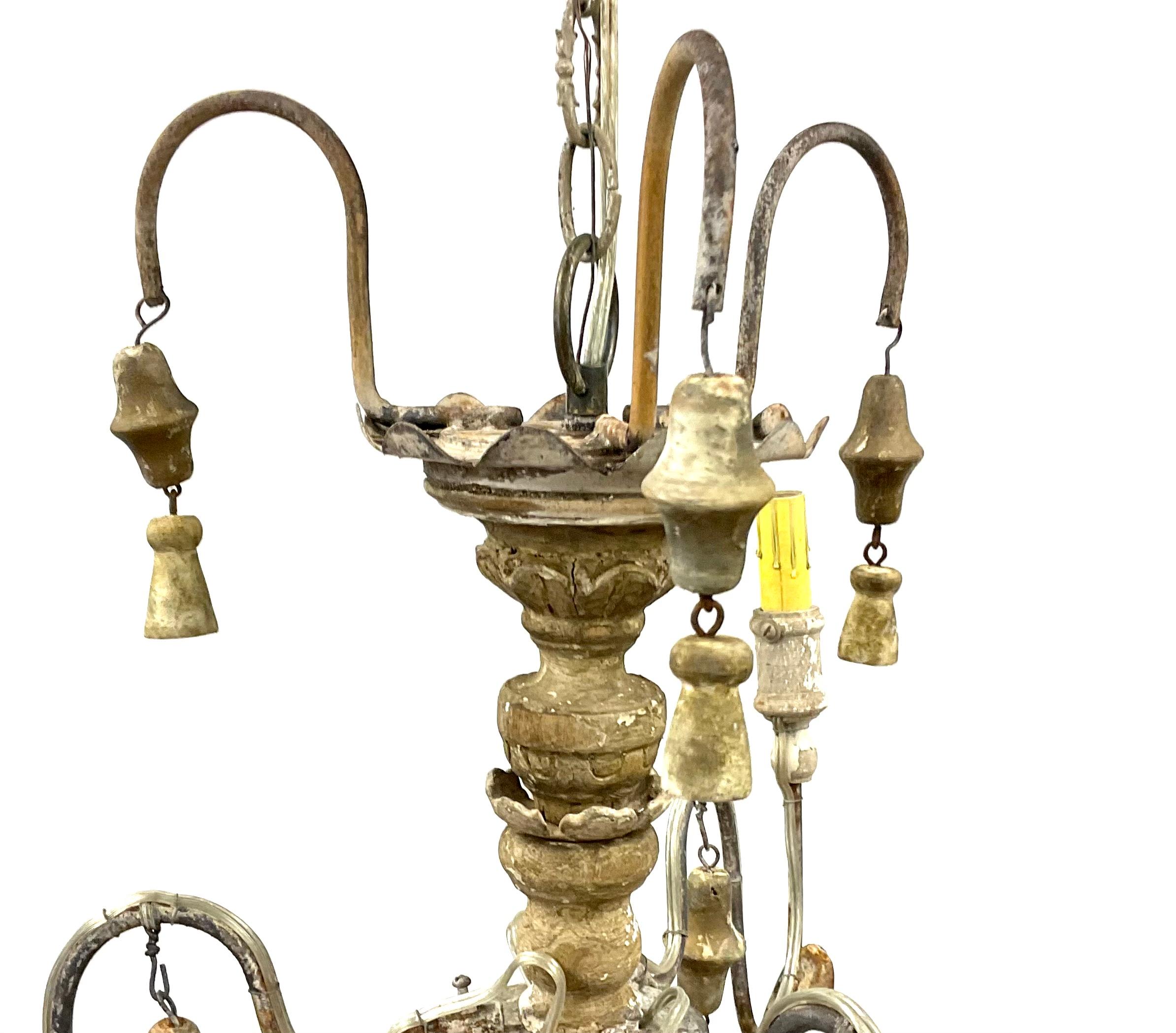 Italian Nine Light Painted Wood and Iron Chandelier 1