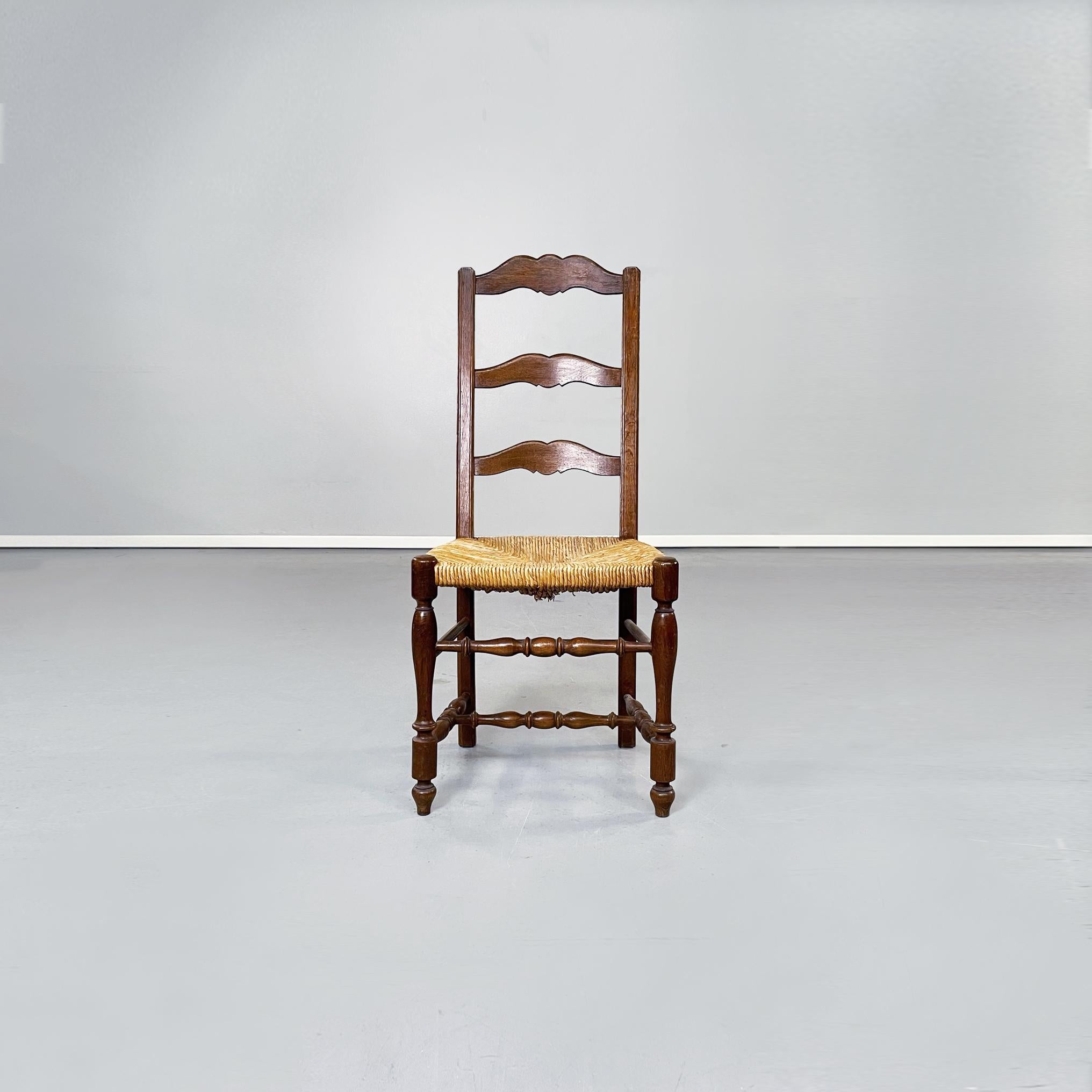 Italian nineteenth century Finely crafted wooden and straw chairs, late1800s
Set of six chairs with square straw seat and finely crafted structure in solid wood.
Late 1800s.
Very good conditions, slight signs of aging.
Measurements in cm