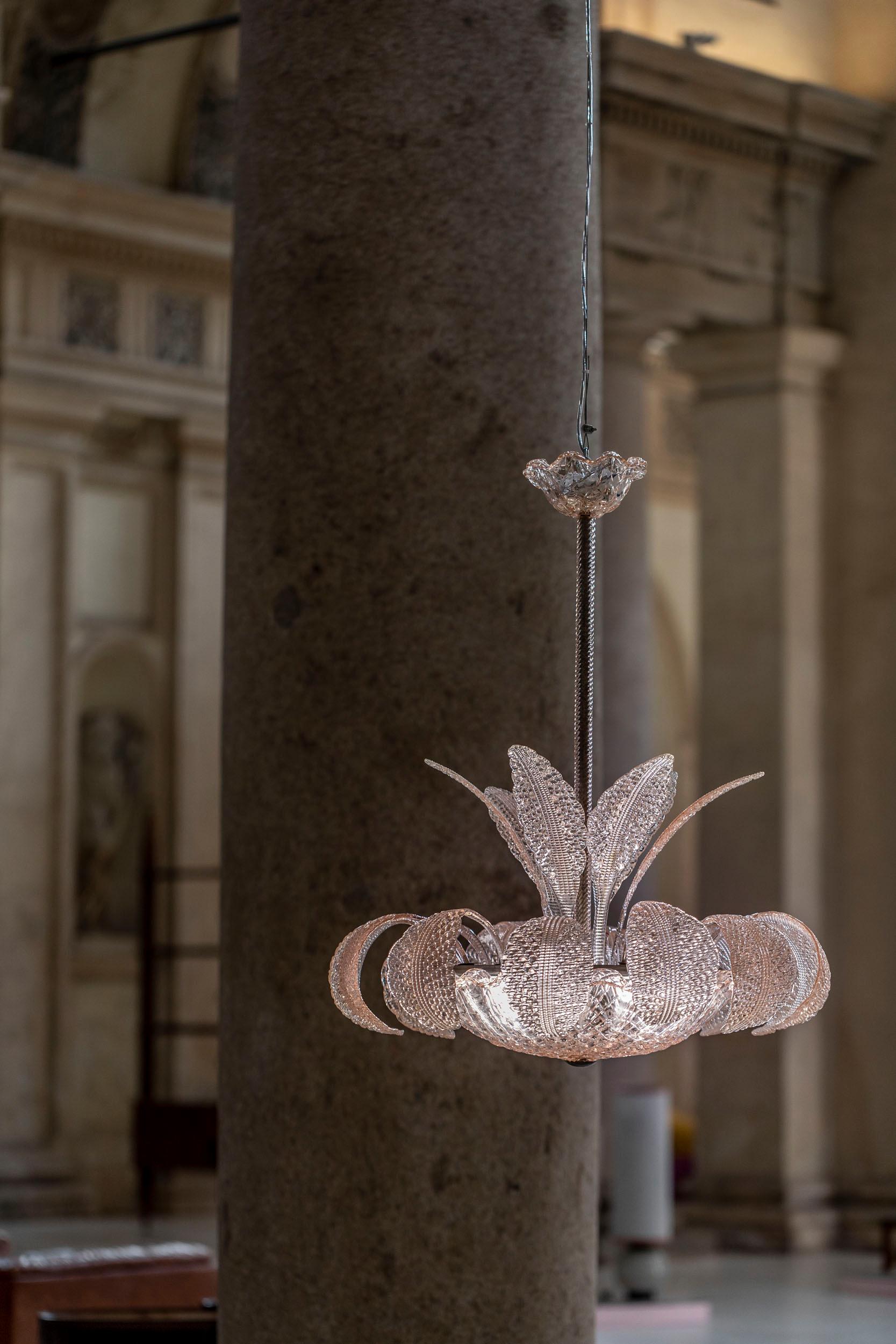Mid-20th Century Italian Ninfea Chandelier in Murano Glass Attributed to Ercole Barovier