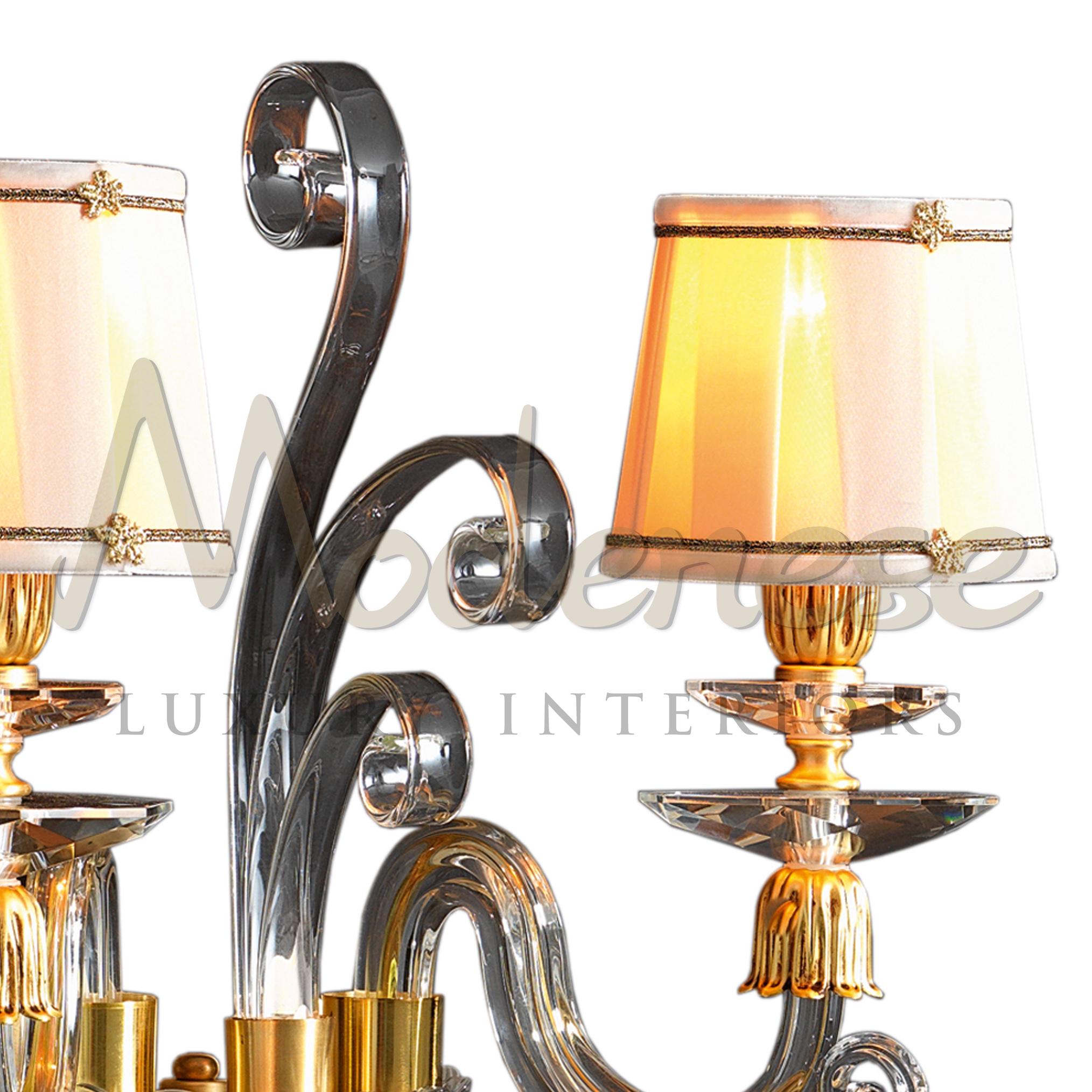 Baroque Italian Noble 2 Lights Wall Lamp in Satin Gold Finishing and Transparent Crystal For Sale