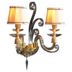 Italian Noble 2 Lights Wall Lamp in Satin Gold Finishing and Transparent Crystal