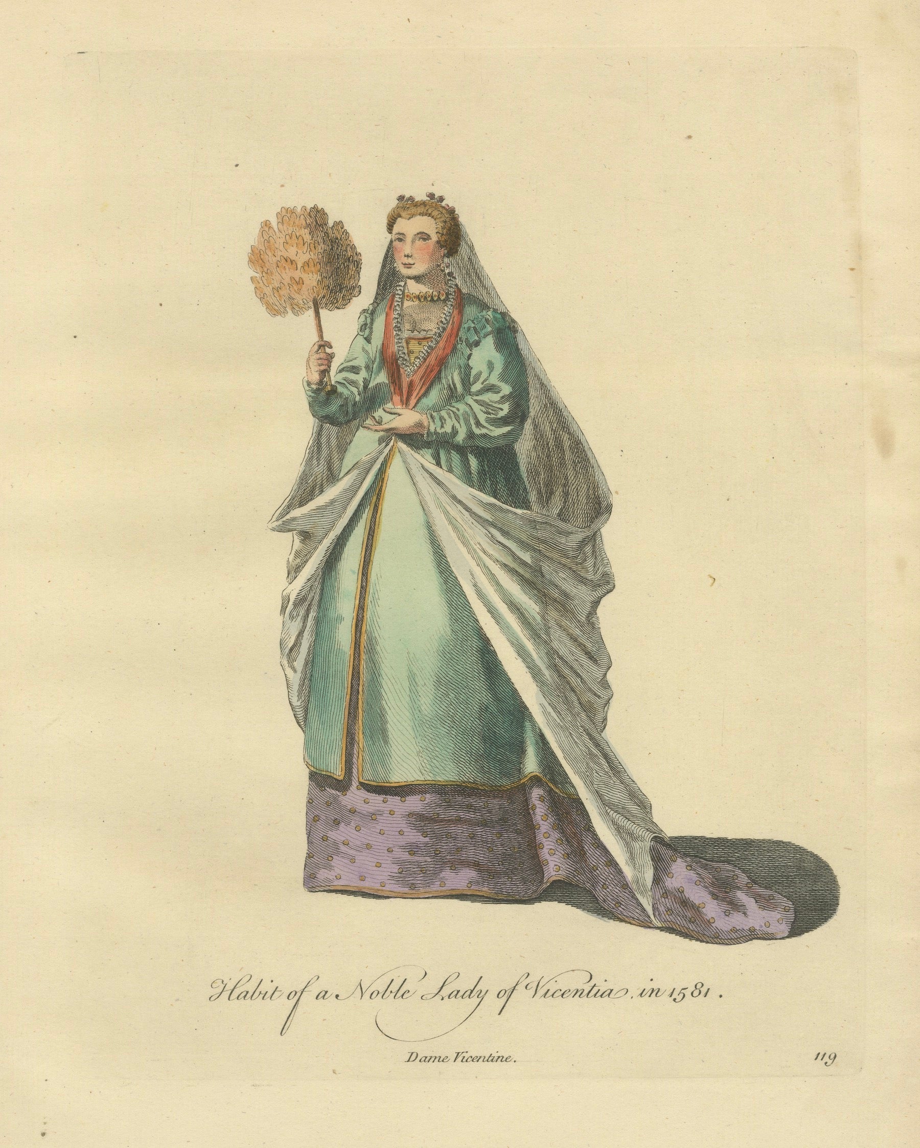 Impression du costume d'une noble dame italienne, mode de Vicence, 1749