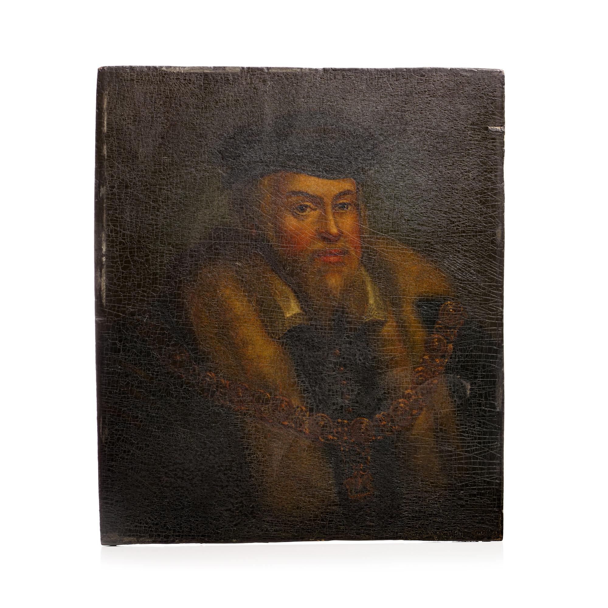 Oiled 18th century oil on wood panel of Robert Dudley, 1st Earl of Leicester For Sale