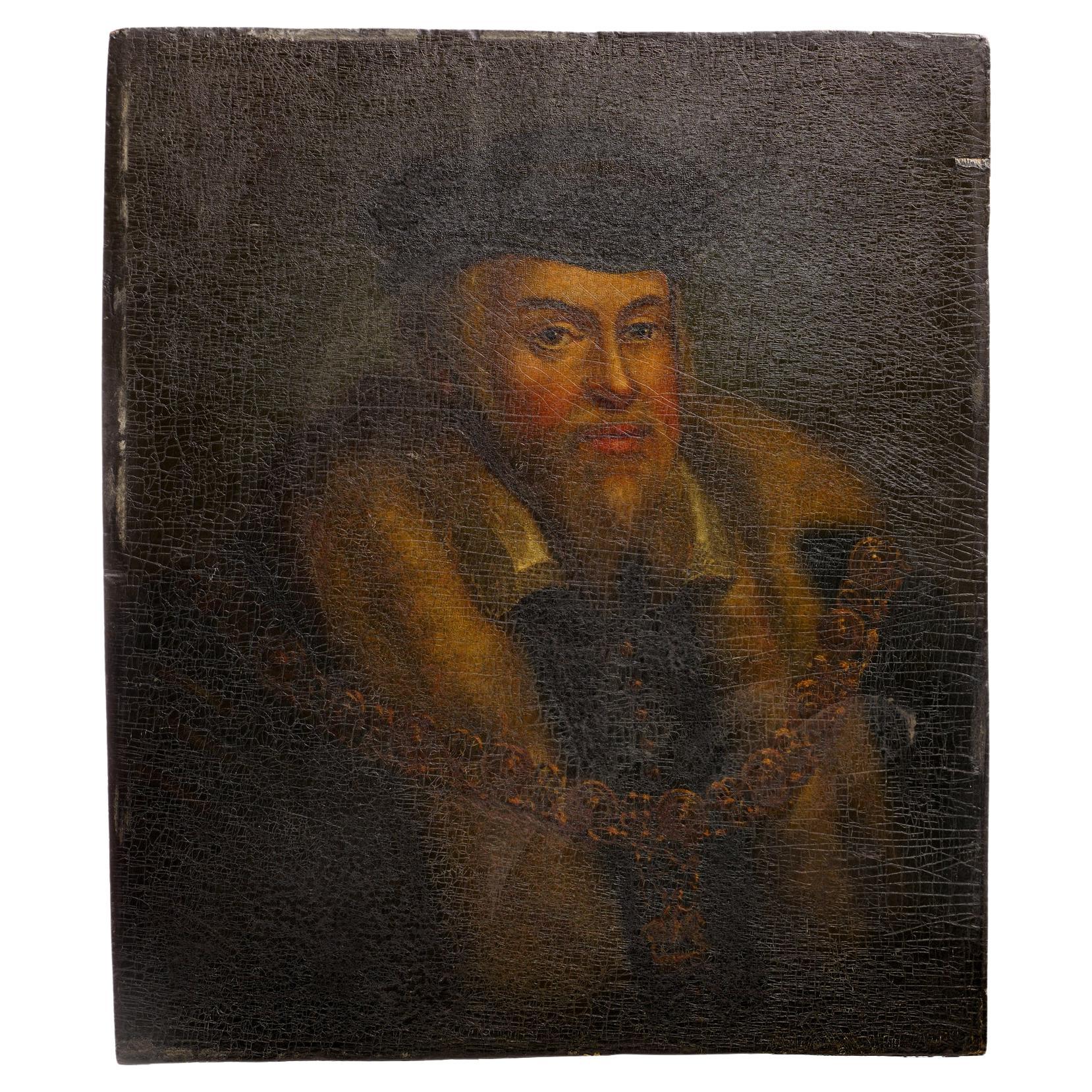 18th century oil on wood panel of Robert Dudley, 1st Earl of Leicester For Sale