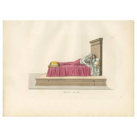 Italian Noblewoman Reclining in Bed – Renaissance Interior Scene, Published 1845