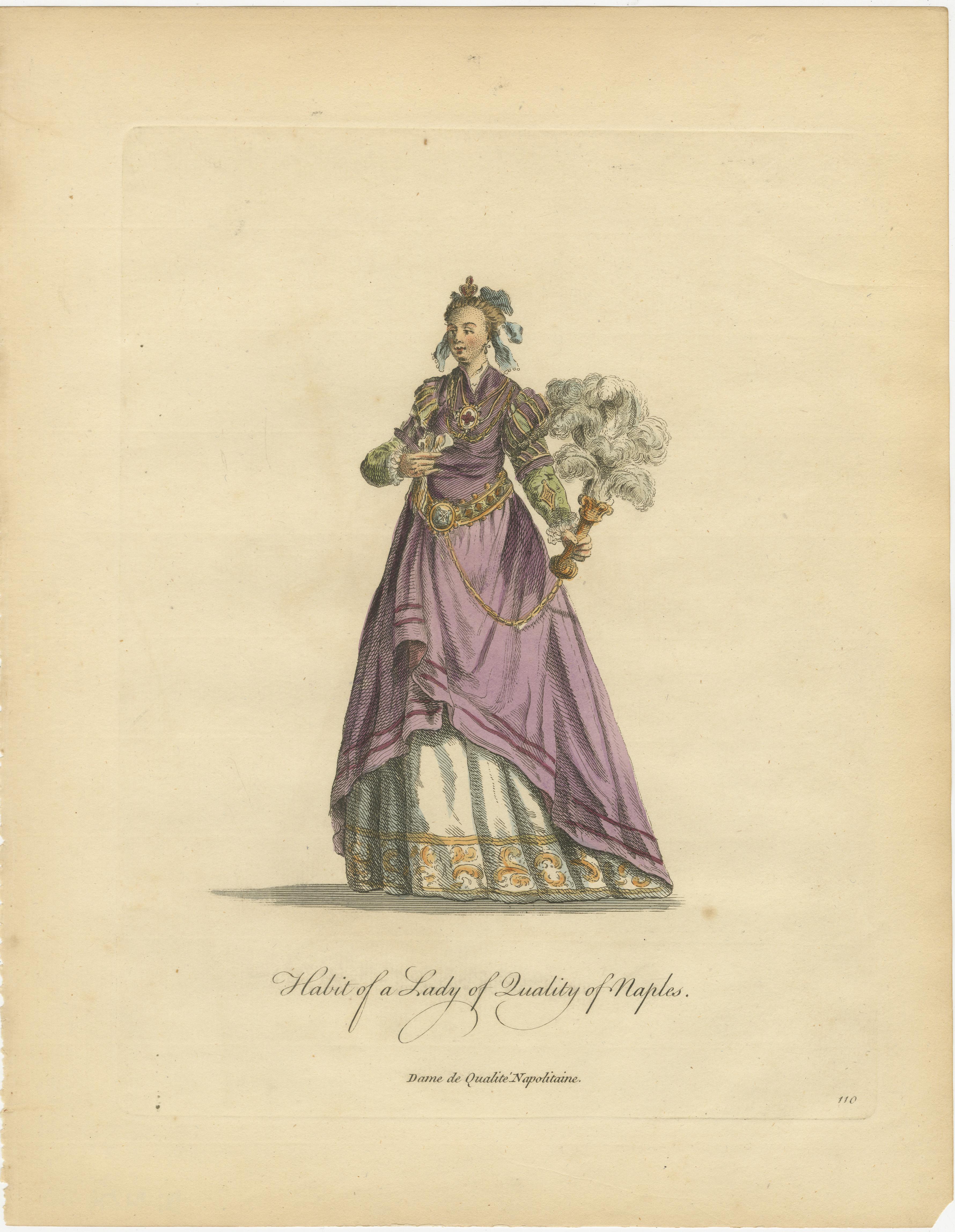 Italian Noblewomen Costume Engravings from Naples, Hand-Colored, 1749