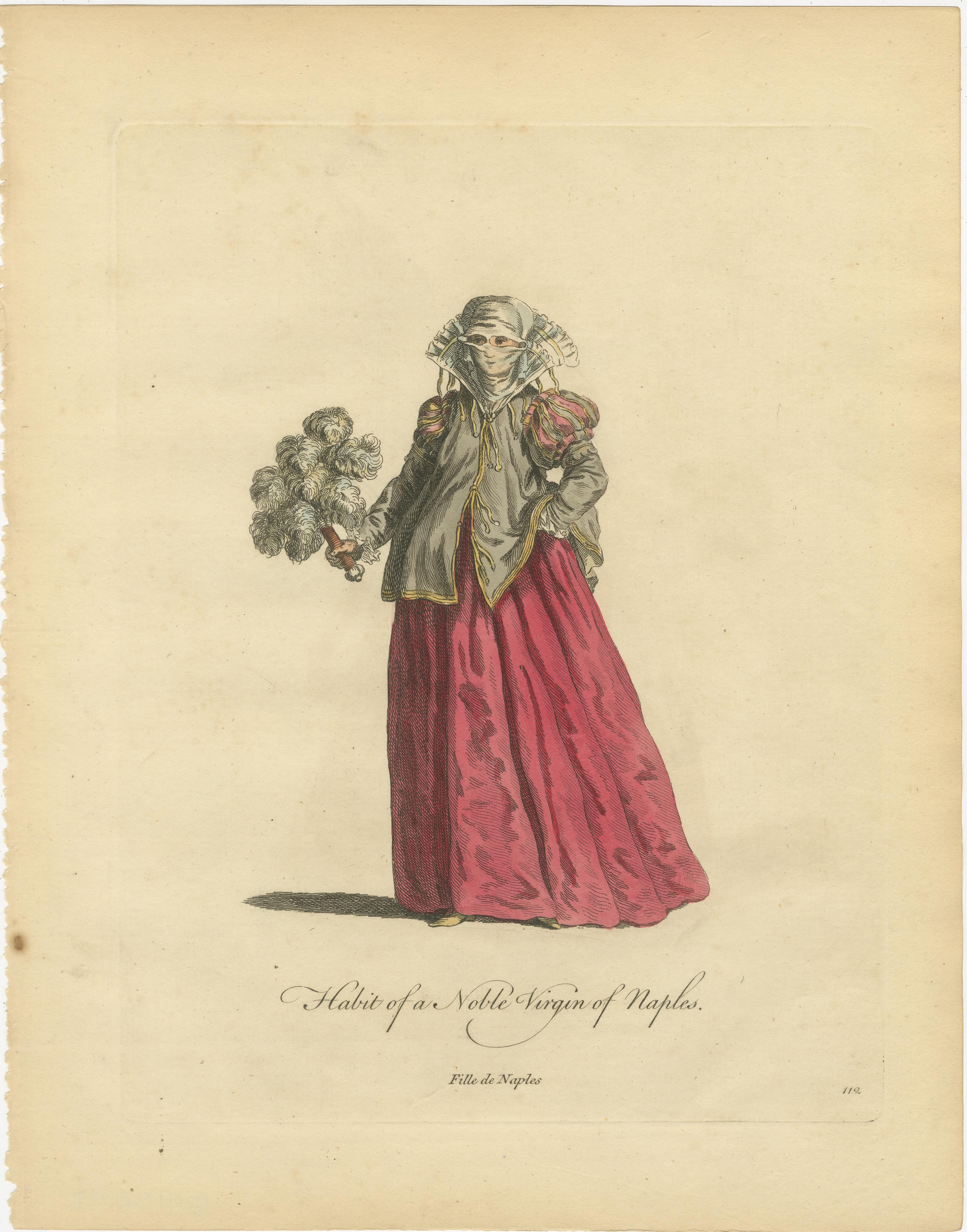 Italian Noblewomen Costume Engravings from Naples, Hand-Colored, 1749