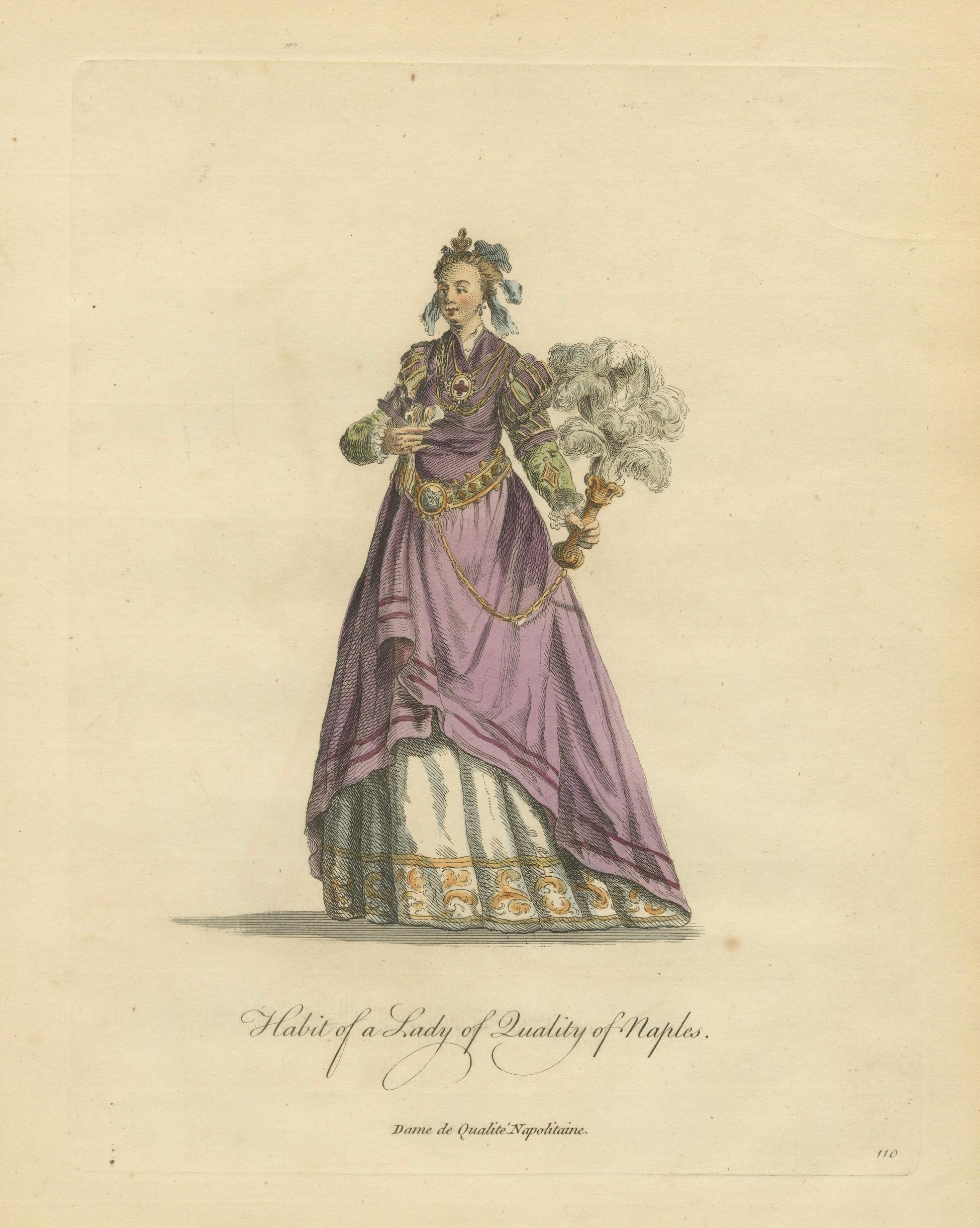 Italian Noblewomen Costume Engravings from Naples, Hand-Colored, 1749