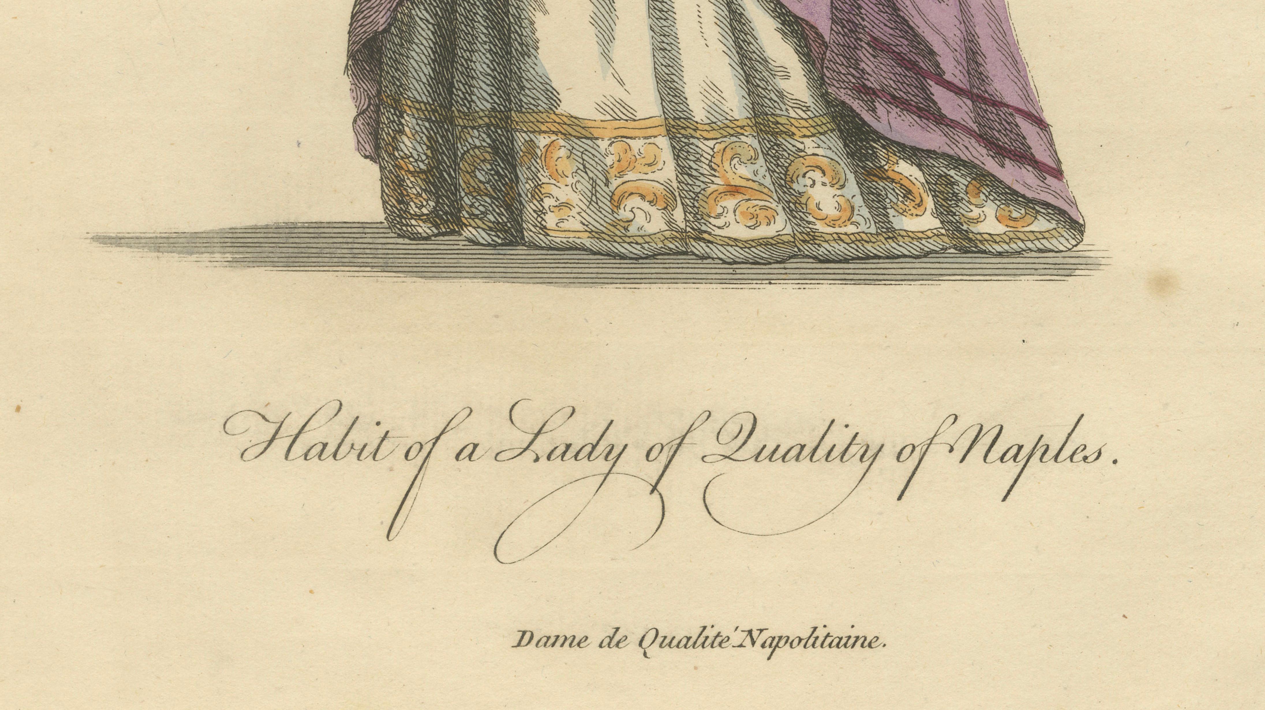 Italian Noblewomen Costume Engravings from Naples, Hand-Colored, 1749