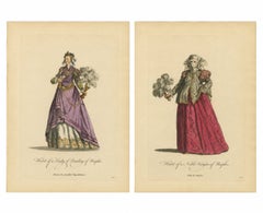 Italian Noblewomen Costume Engravings from Naples, Hand-Colored, 1749