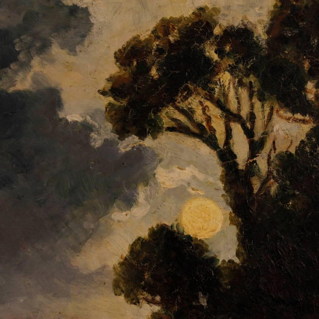 Italian Nocturnal Landscape Painting Oil on Canvas from 20th Century 6