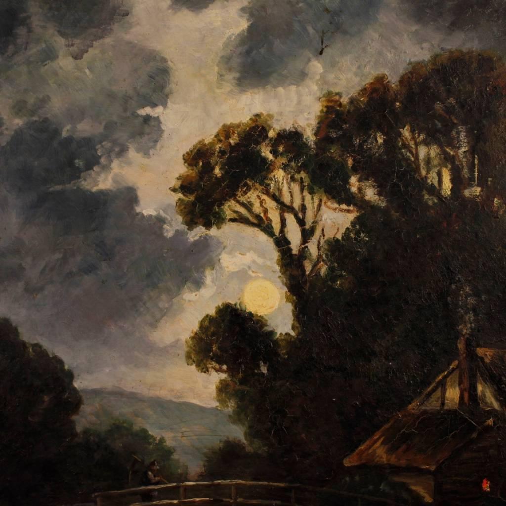 Italian Nocturnal Landscape Painting Oil on Canvas from 20th Century In Good Condition In Vicoforte, Piedmont