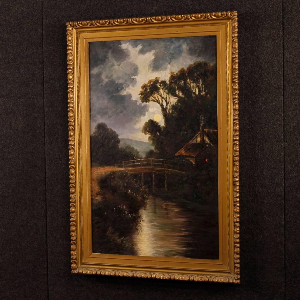 Italian Nocturnal Landscape Painting Oil on Canvas from 20th Century 2