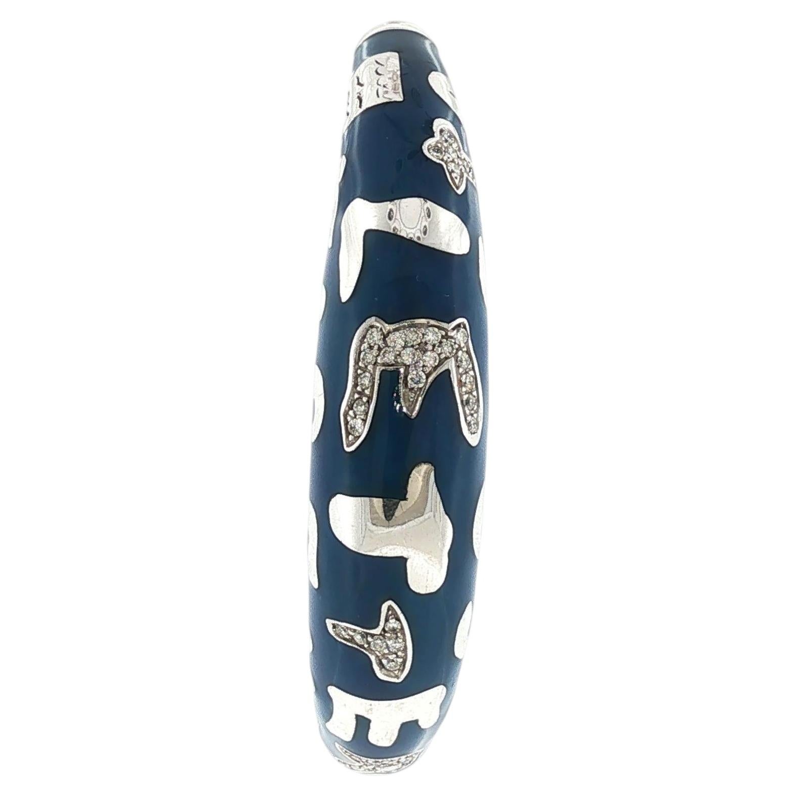 Pulsera italiana «Nouvelle Bague» de 18K con esmalte, plata y diamantes en venta
