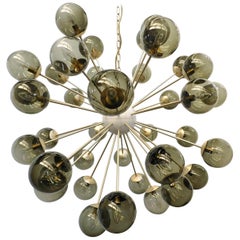 Italian Nova Murano Glass Globe and Brass Sputnik Chandelier by Fabio Ltd
