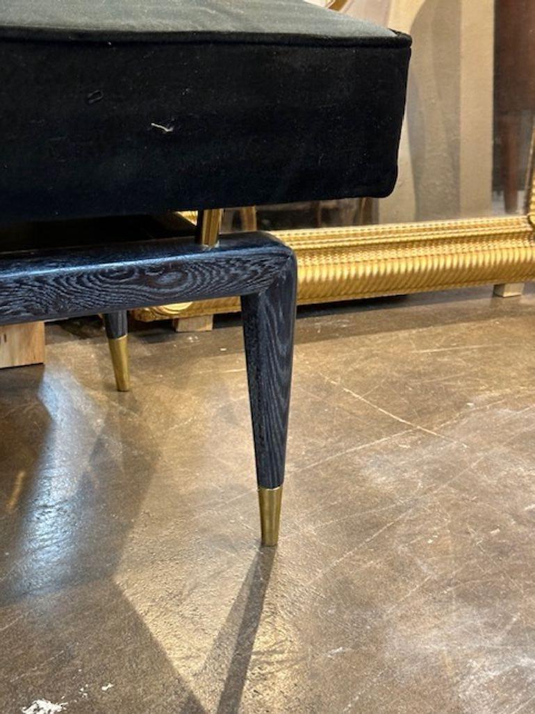 Fabric Italian Oak and Brass Bench For Sale