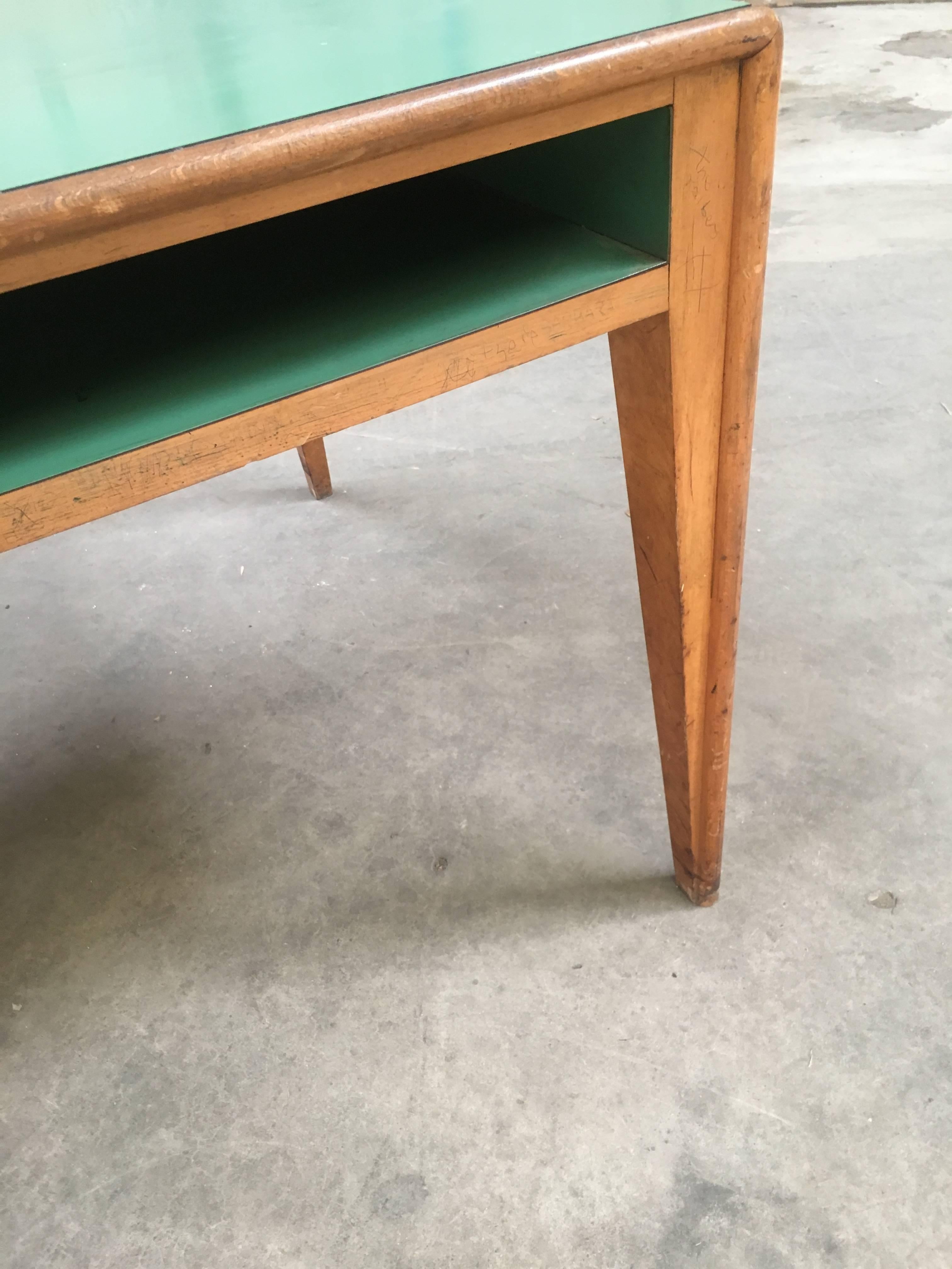 Italian Oak and Formica Boarding School Counter Table from 1960s 5