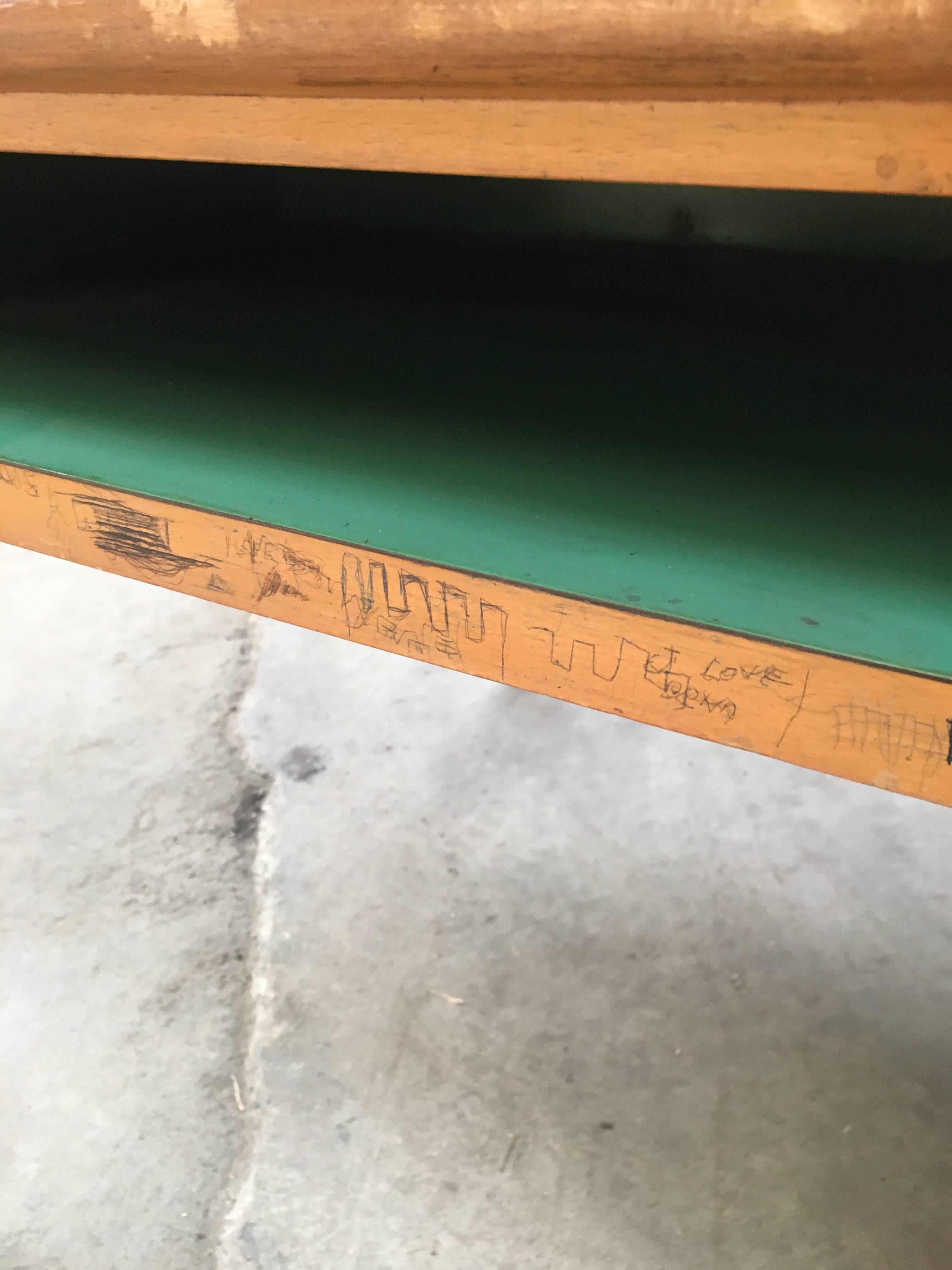 Italian Oak and Formica Boarding School Counter Table from 1960s 6