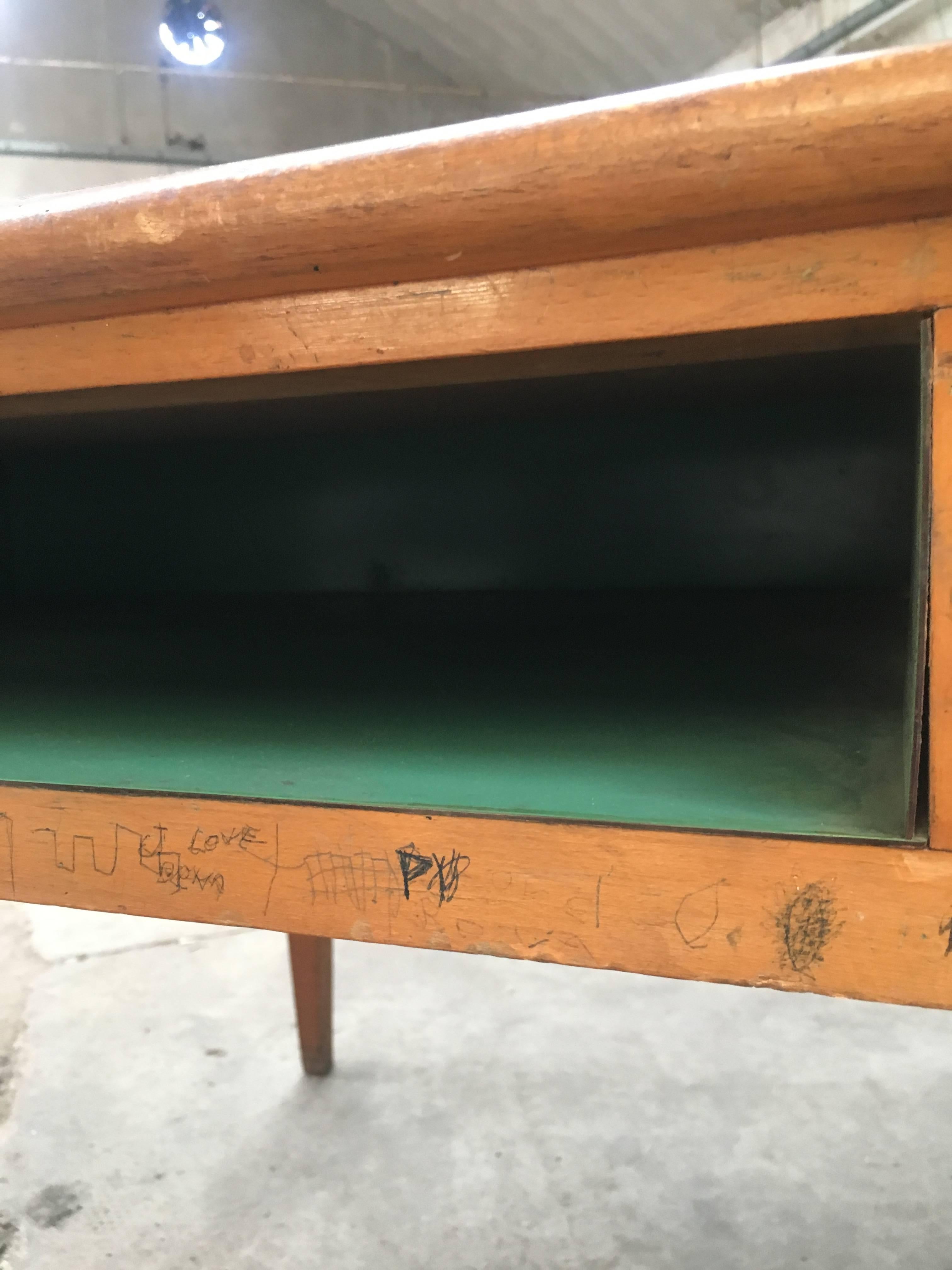 Italian Oak and Formica Boarding School Counter Table from 1960s 9