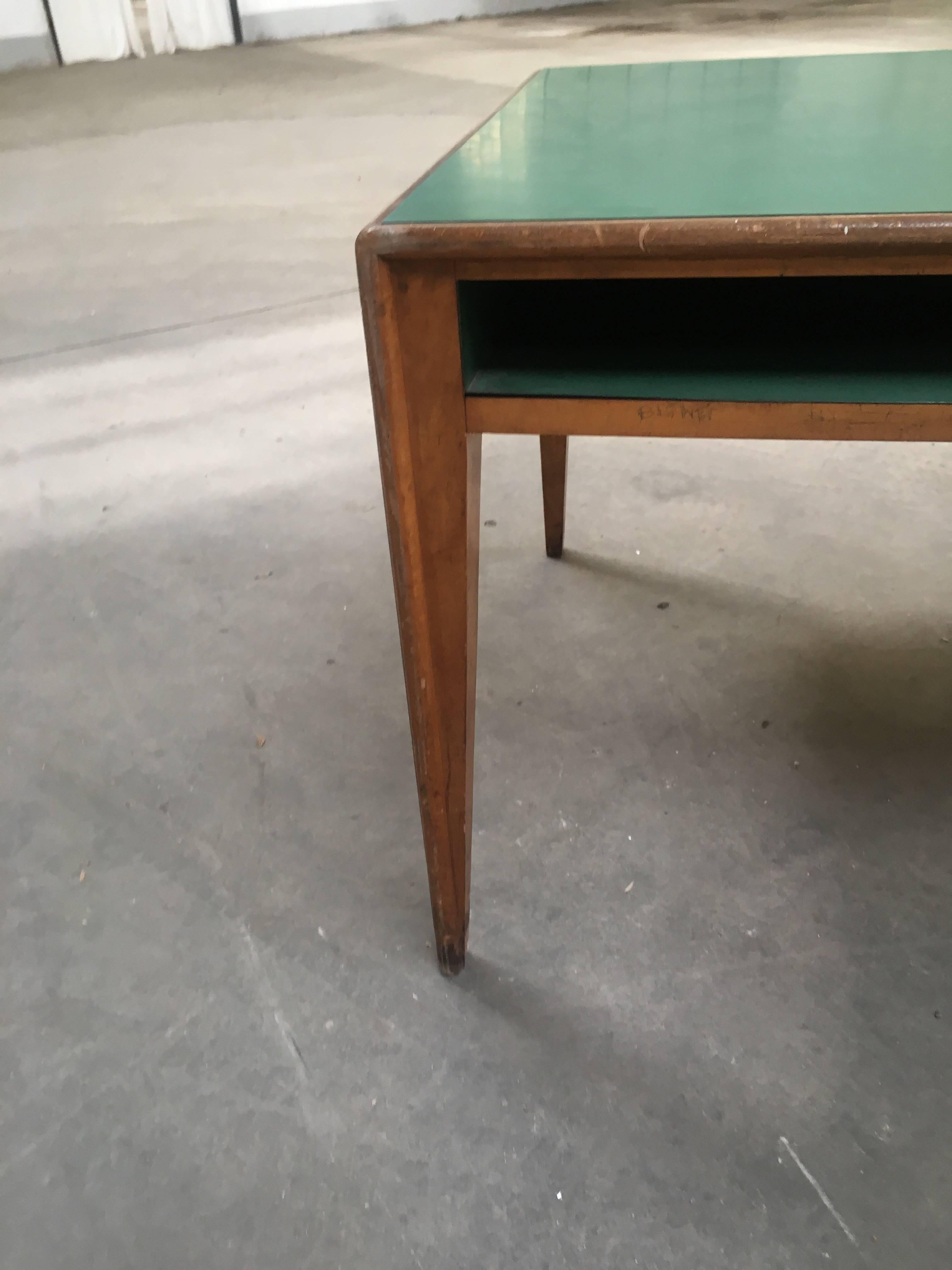 Mid-Century Modern Italian Oak and Formica Boarding School Counter Table from 1960s