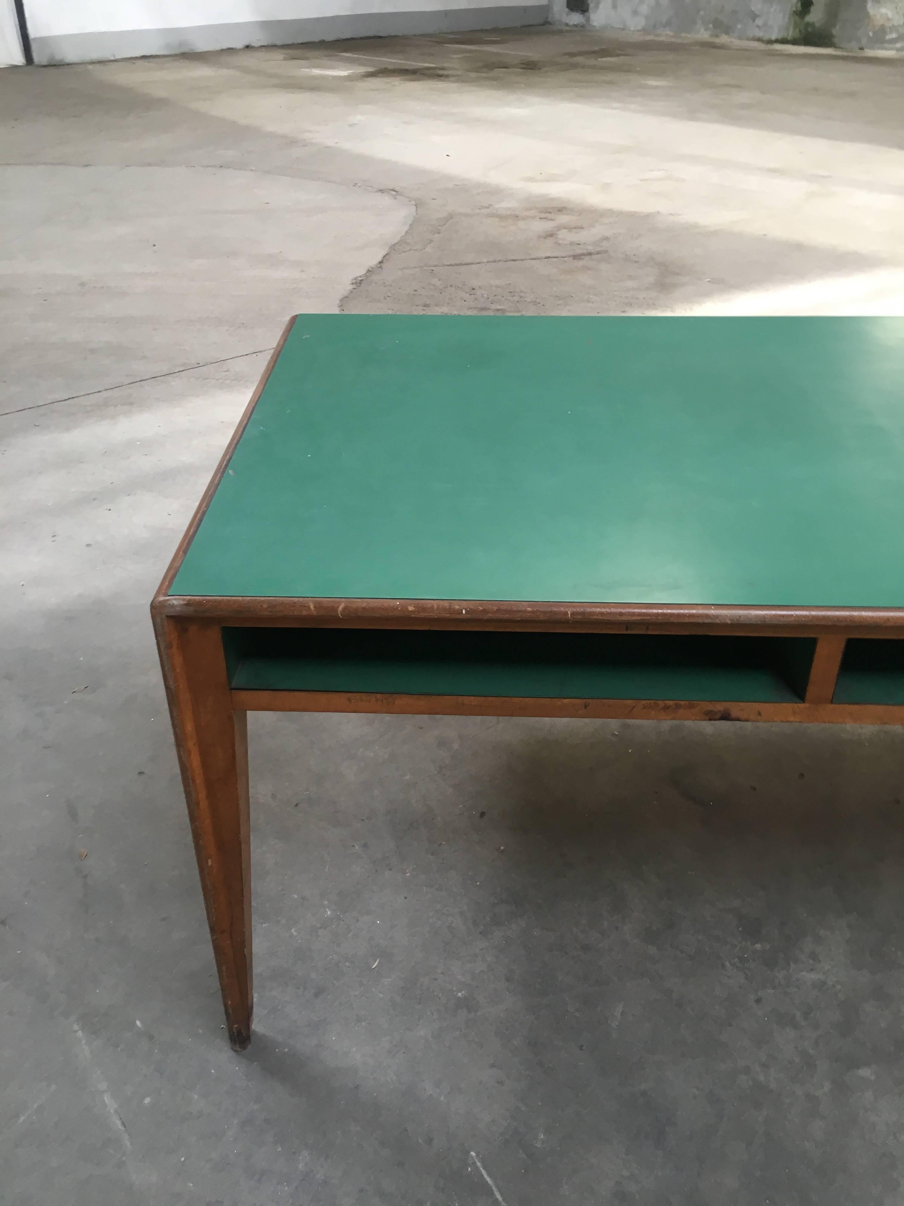 Mid-20th Century Italian Oak and Formica Boarding School Counter Table from 1960s