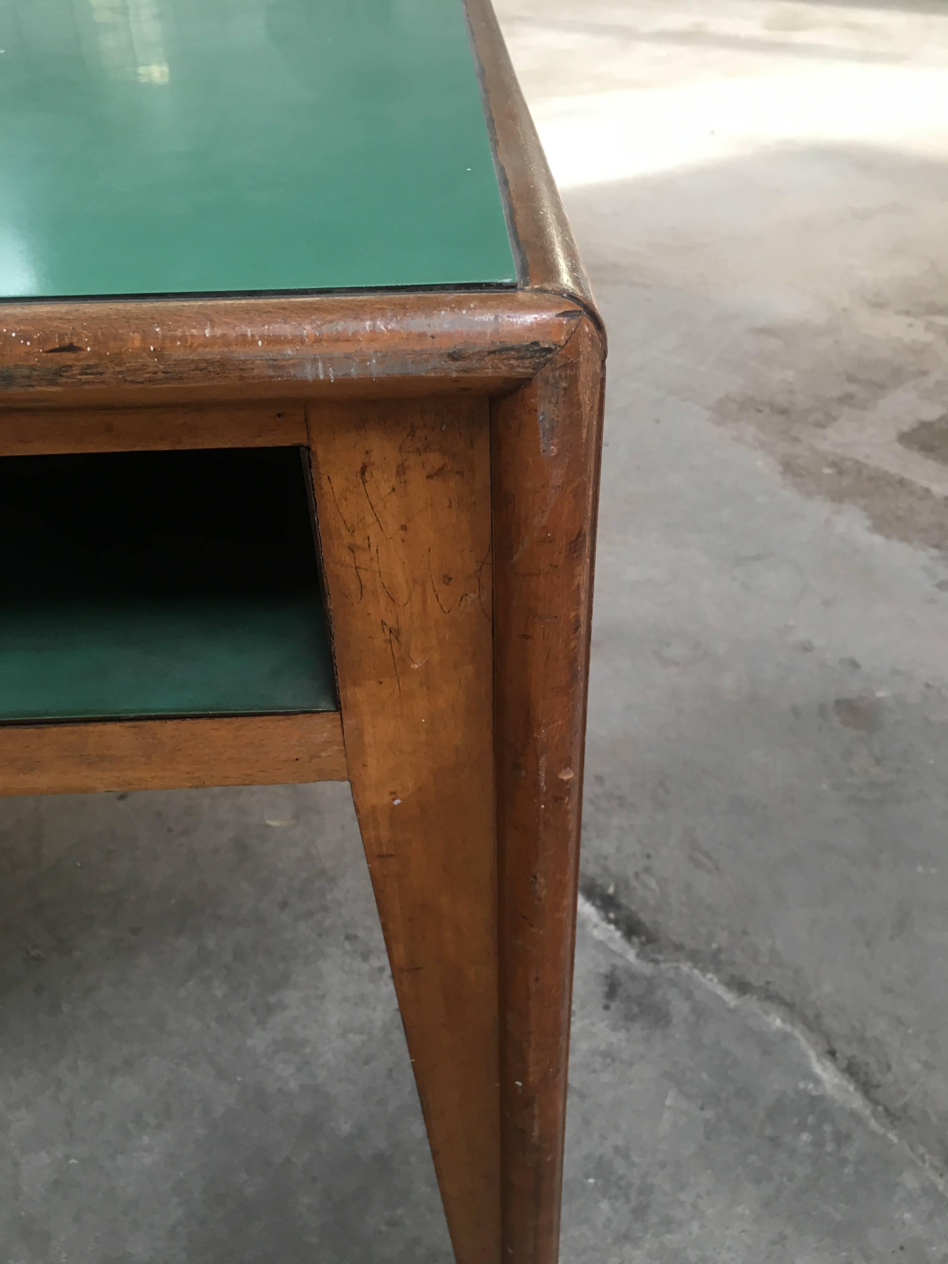 Italian Oak and Formica Boarding School Counter Table from 1960s 2