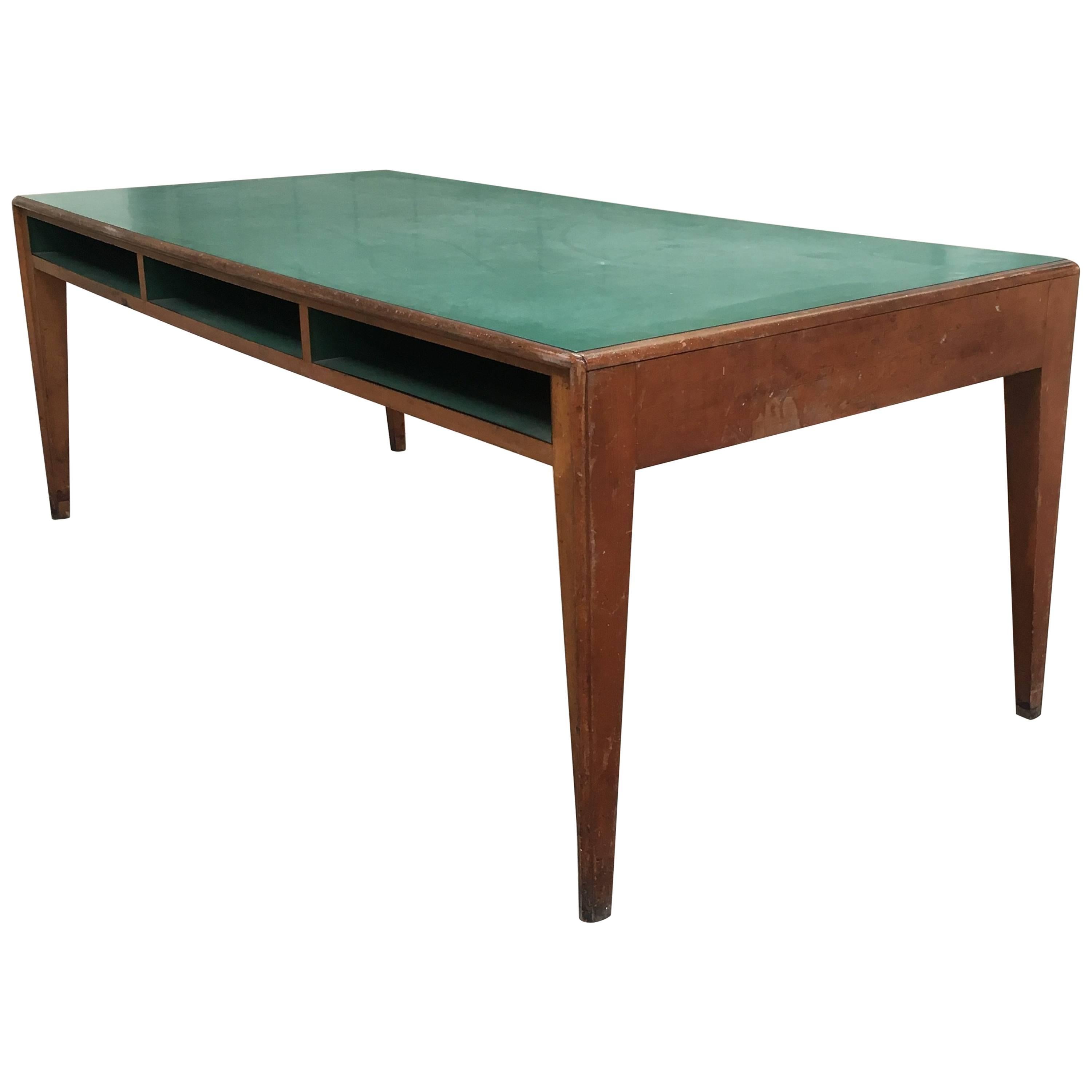 Italian Oak and Formica Boarding School Counter Table from 1960s