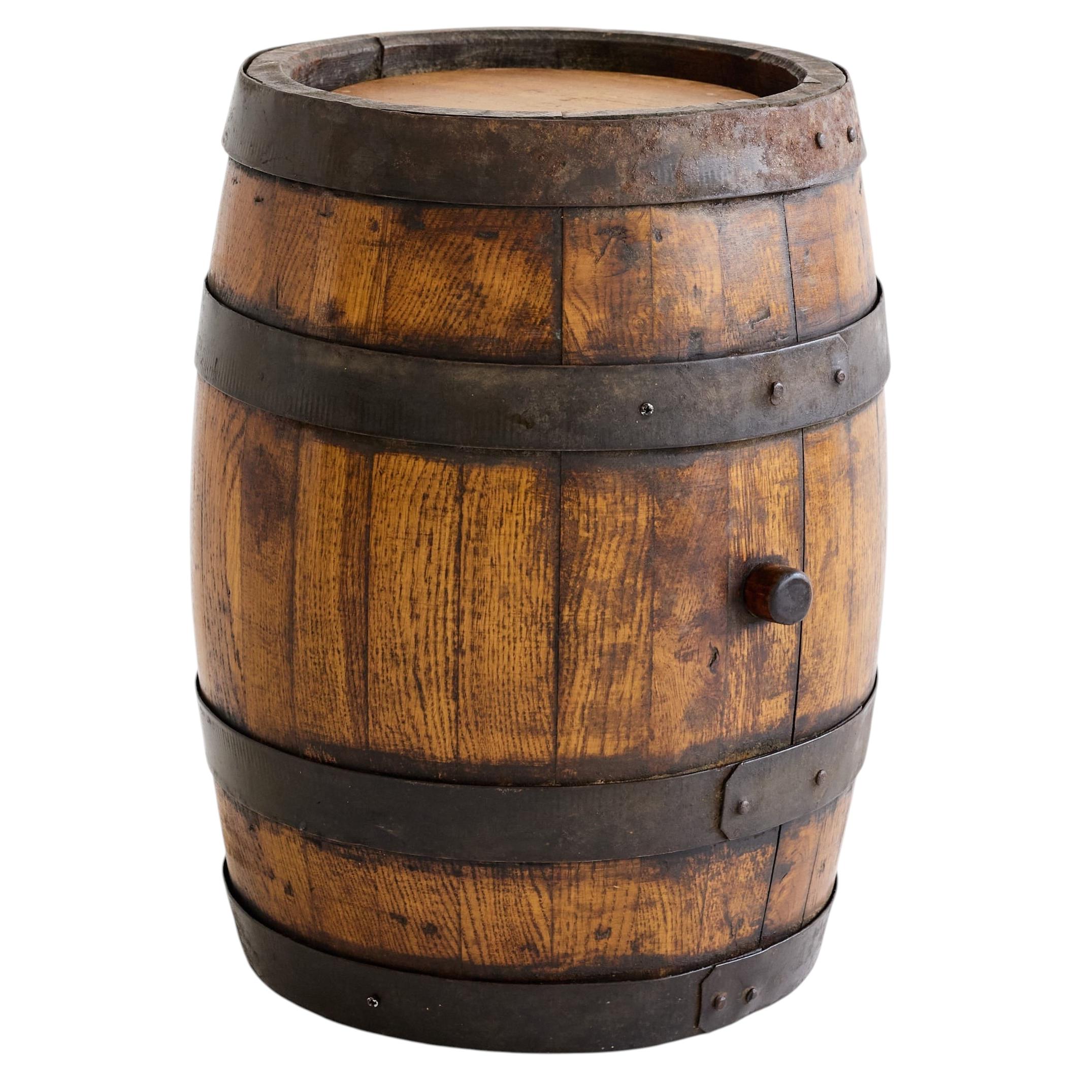 Italian Oak and Iron-Bound Coopered Barrel, 19th Century