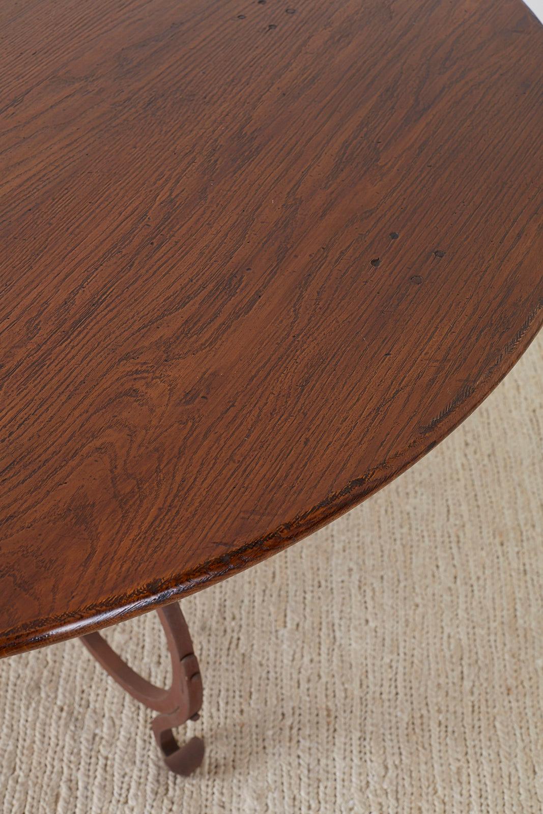 Italian Oak and Scrolled Iron Round Dining Table 4