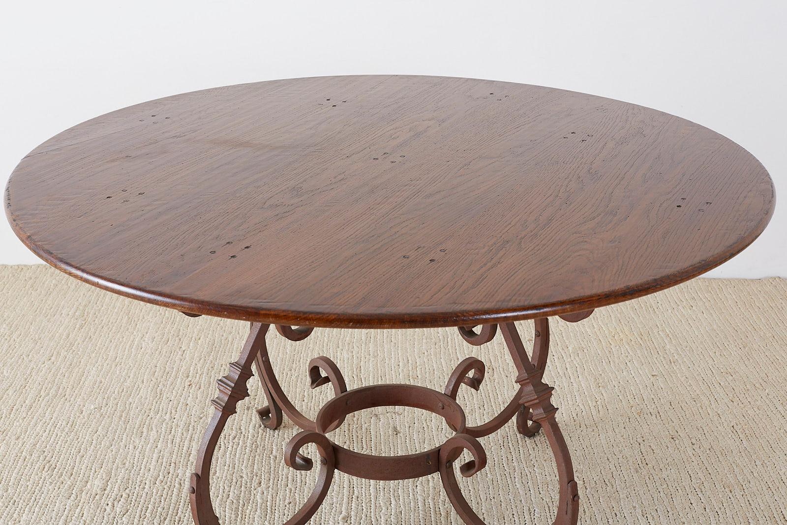 Italian Oak and Scrolled Iron Round Dining Table 5