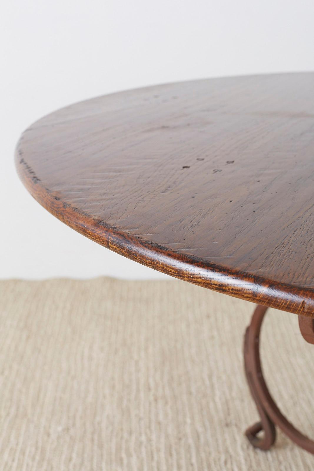 Italian Oak and Scrolled Iron Round Dining Table 7