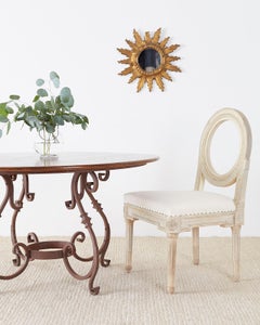 Italian Oak and Scrolled Iron Round Dining Table
