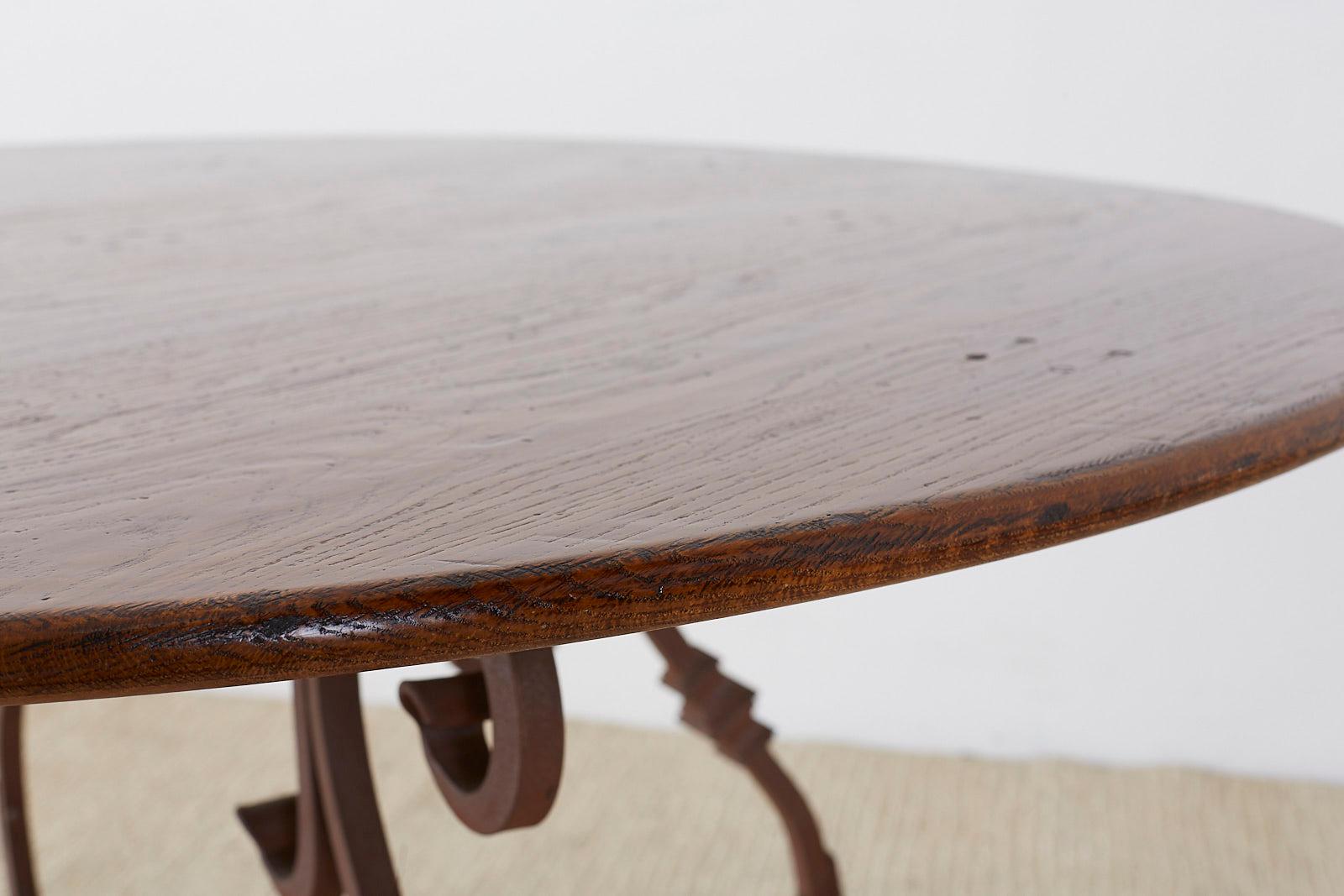 Italian Oak and Scrolled Iron Round Dining Table 3