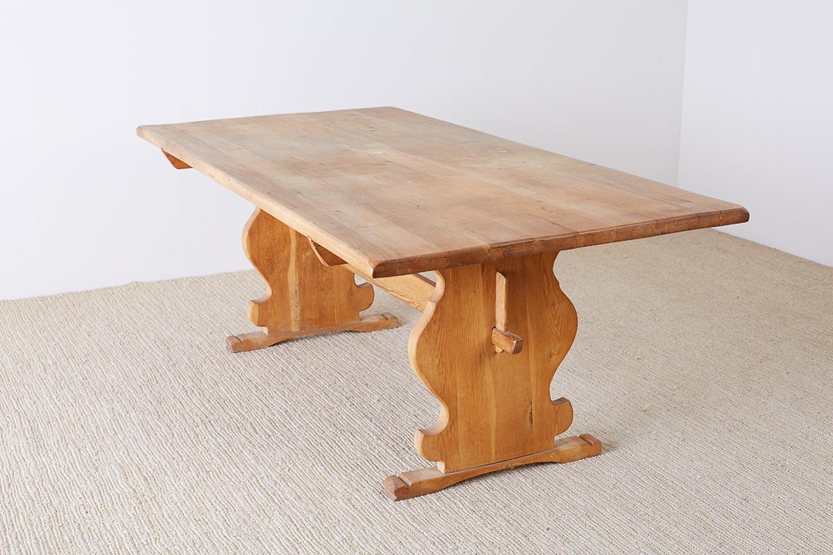Hand-Crafted Italian Oak Baroque Style Country Trestle Dining Table