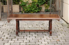 Italian Oak Coffee Table with Turned Legs and Cross Stretcher, circa 1880