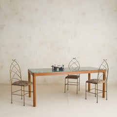 Italian Oak Dining Table with Green Marble Top, 1970s