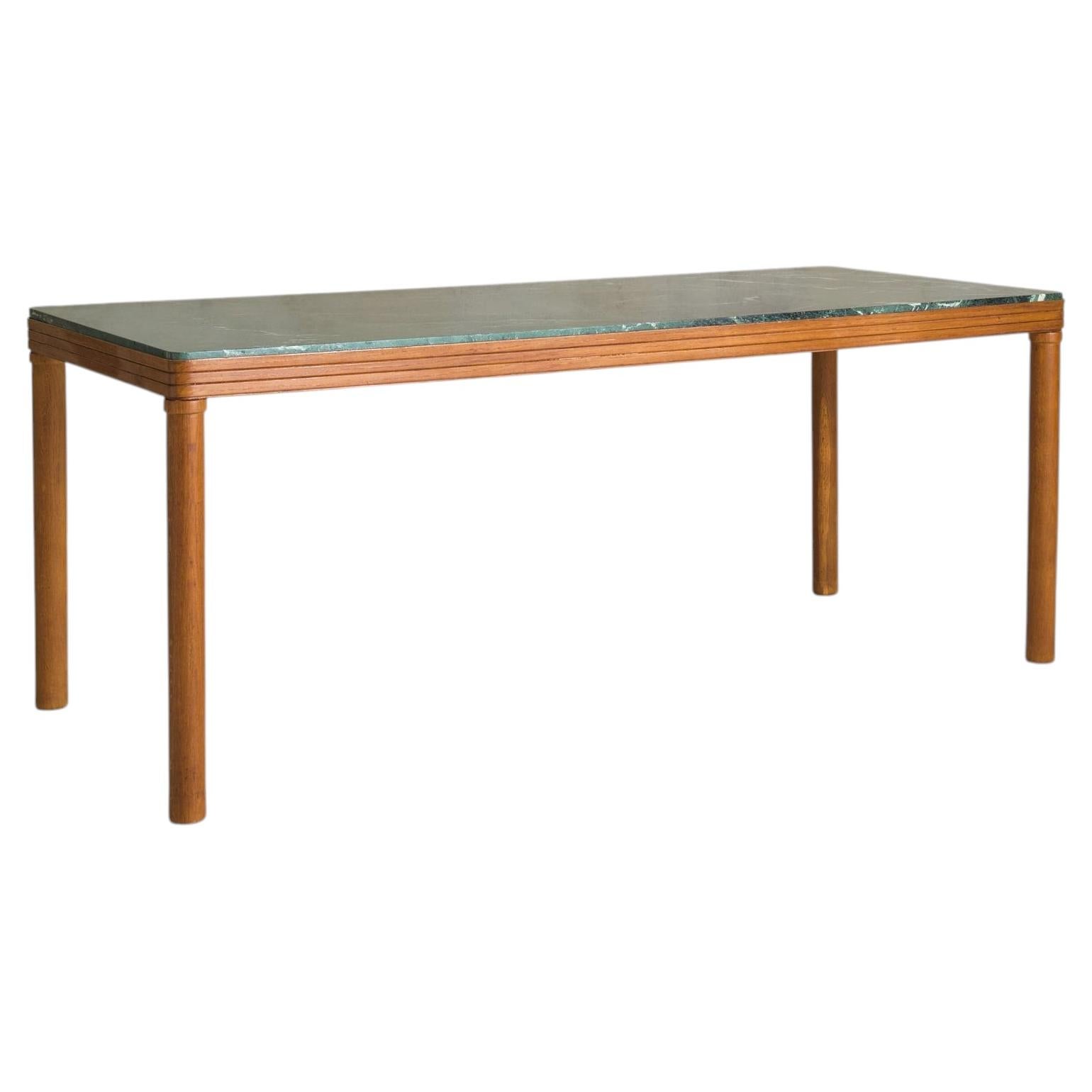 Mesa de comedor de roble italiano con tablero de mármol verde, década de los 70 en venta